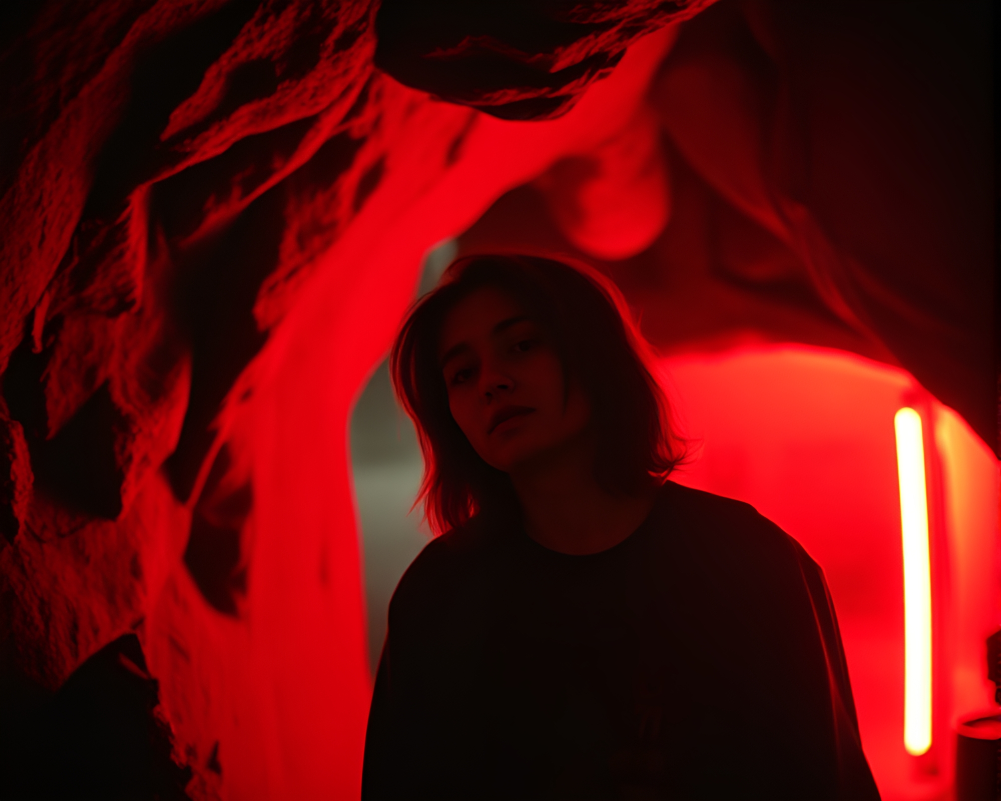 Grunge Style Candid Moment in Infrared Cavern – free AI stock image