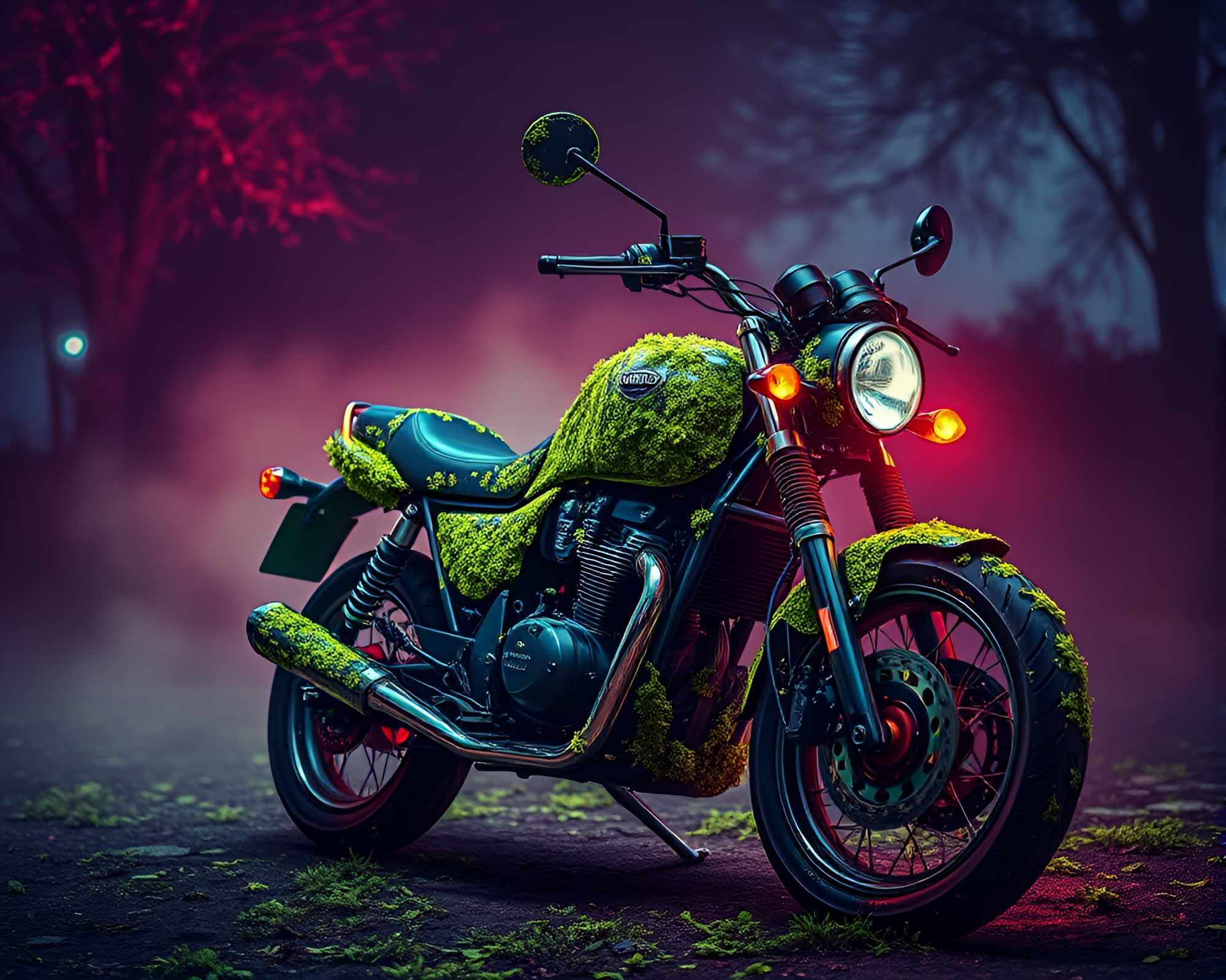 Neon Motorcycle in Digital Twilight Pop Art Fantasy – free AI stock image