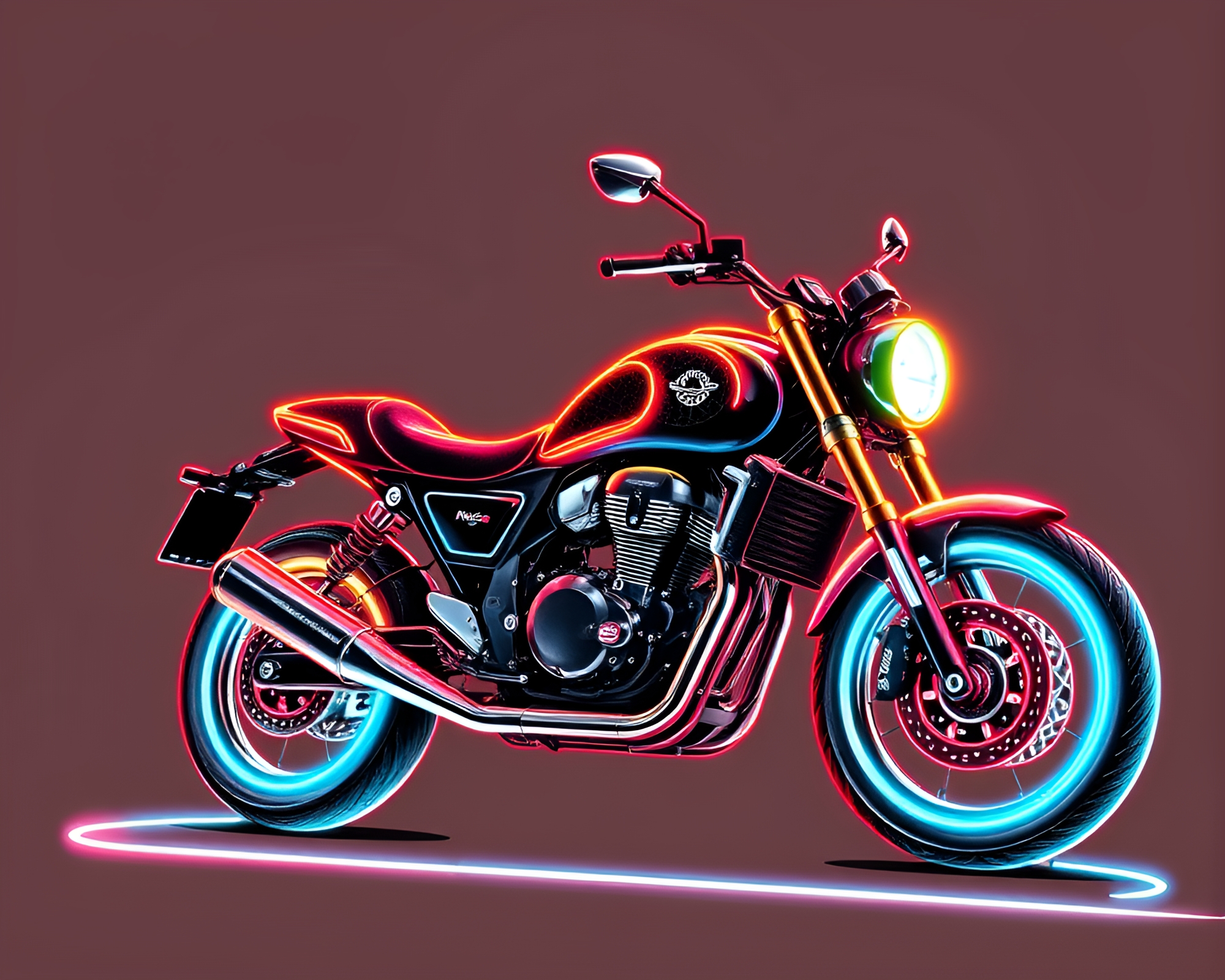 Neon Motorcycle Rides Through Pencil Sketch City – free AI stock image