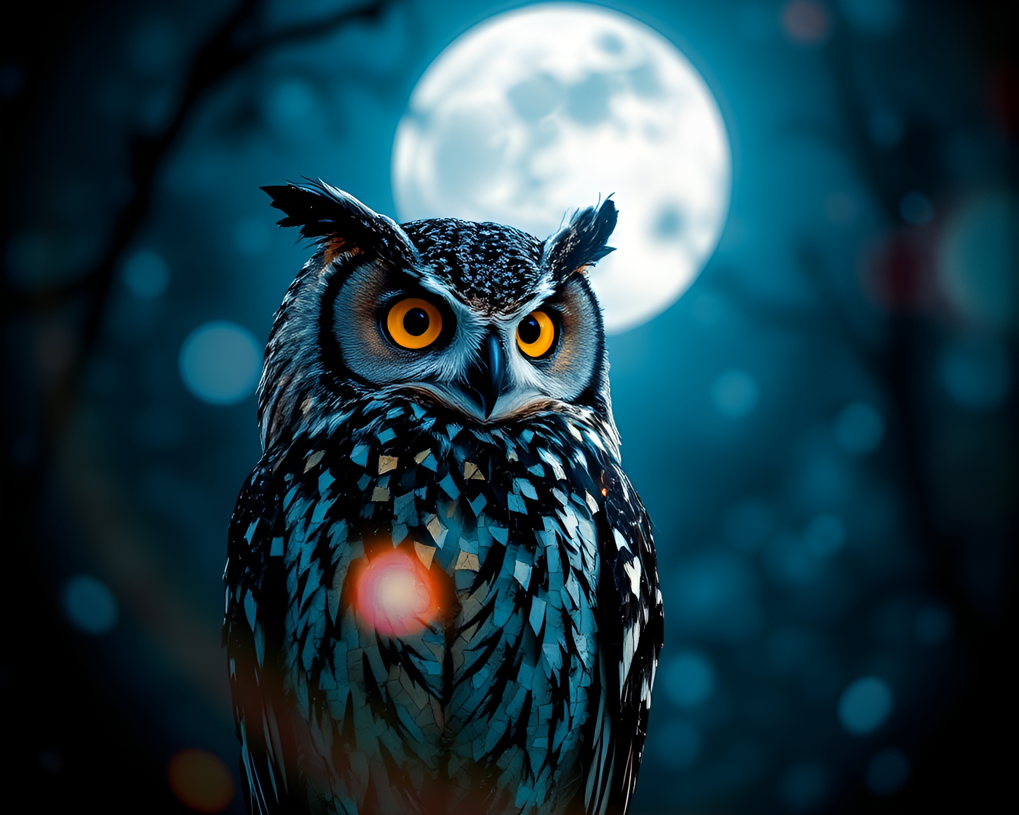 Owl in Moonlit Fragmented Mosaic Lens Flare Art – free AI stock image