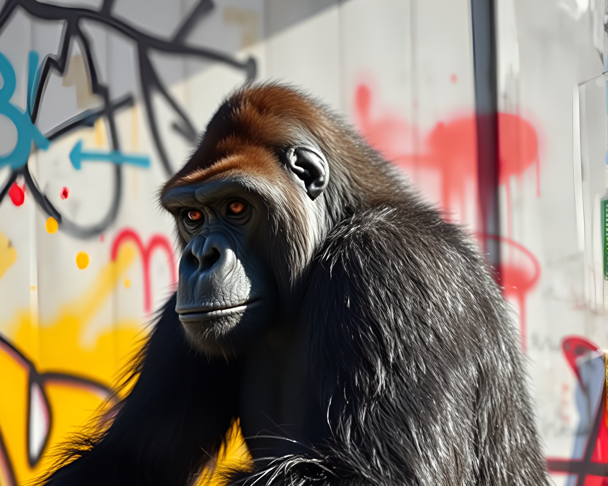 Unique Gorilla Mural in Overexposed Light – free AI stock image