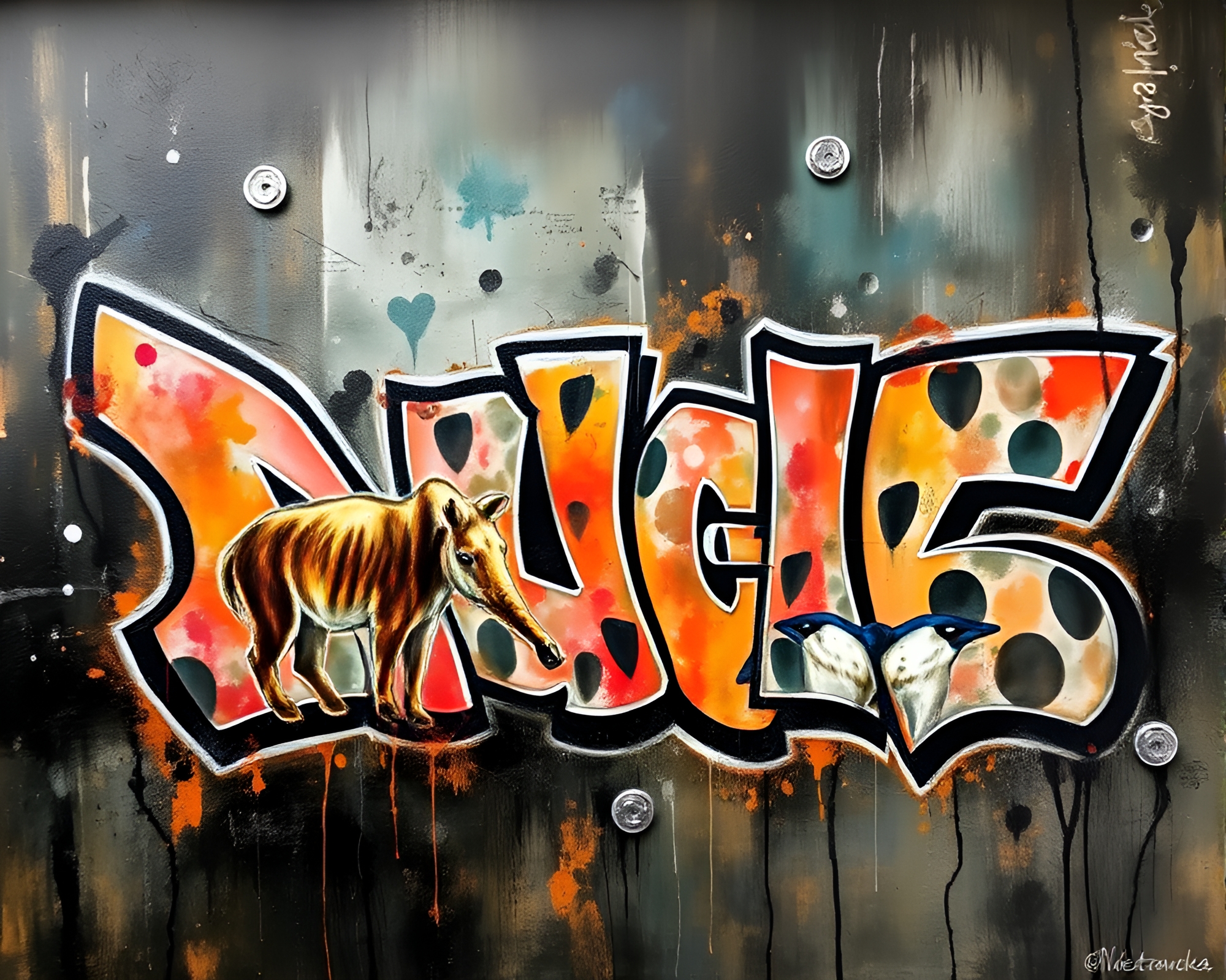Enchanting Wildlife Watercolor Graffiti Mural – free AI stock image