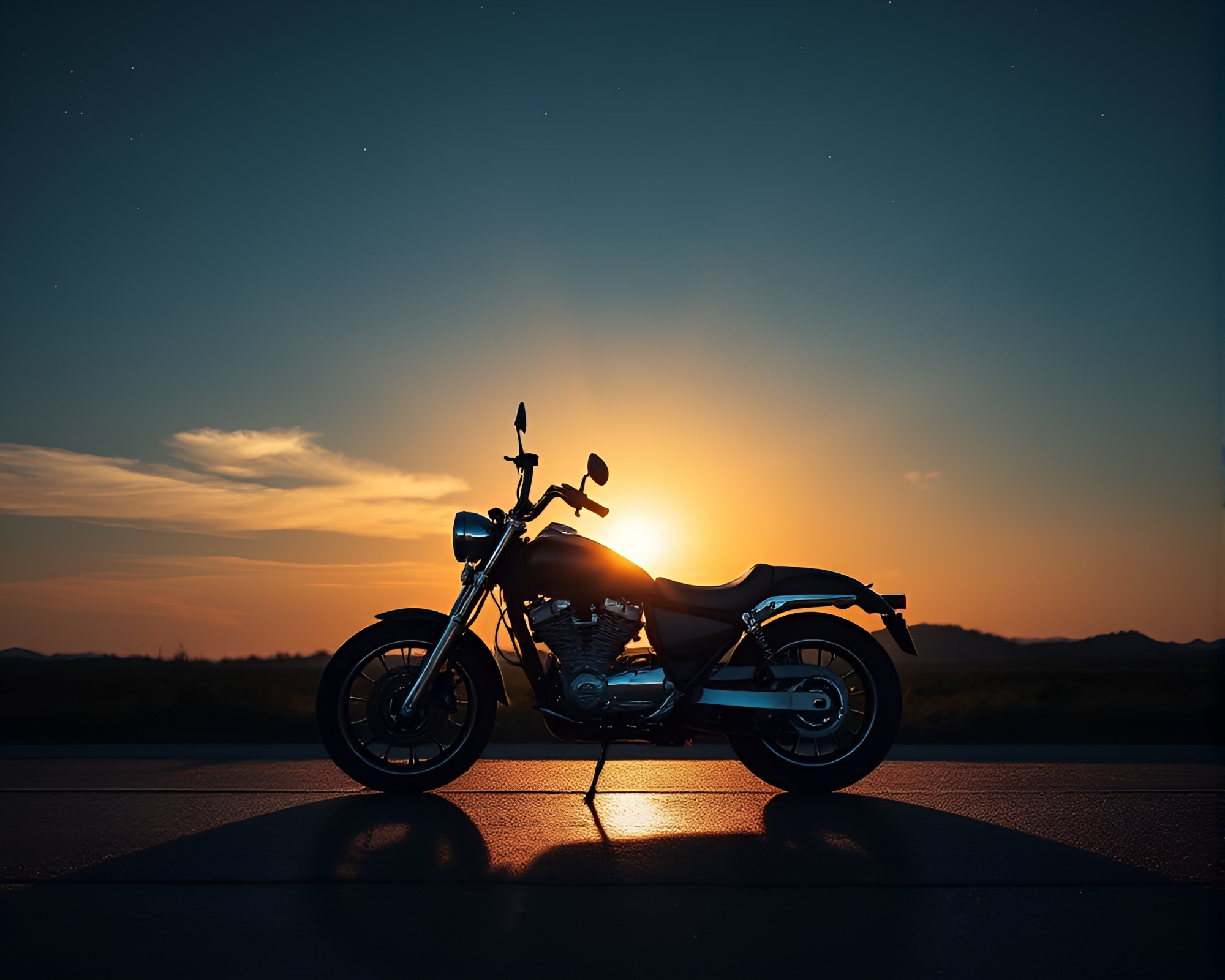 Halftone Motorcycle Reflection under Starlit Sky – free AI stock image