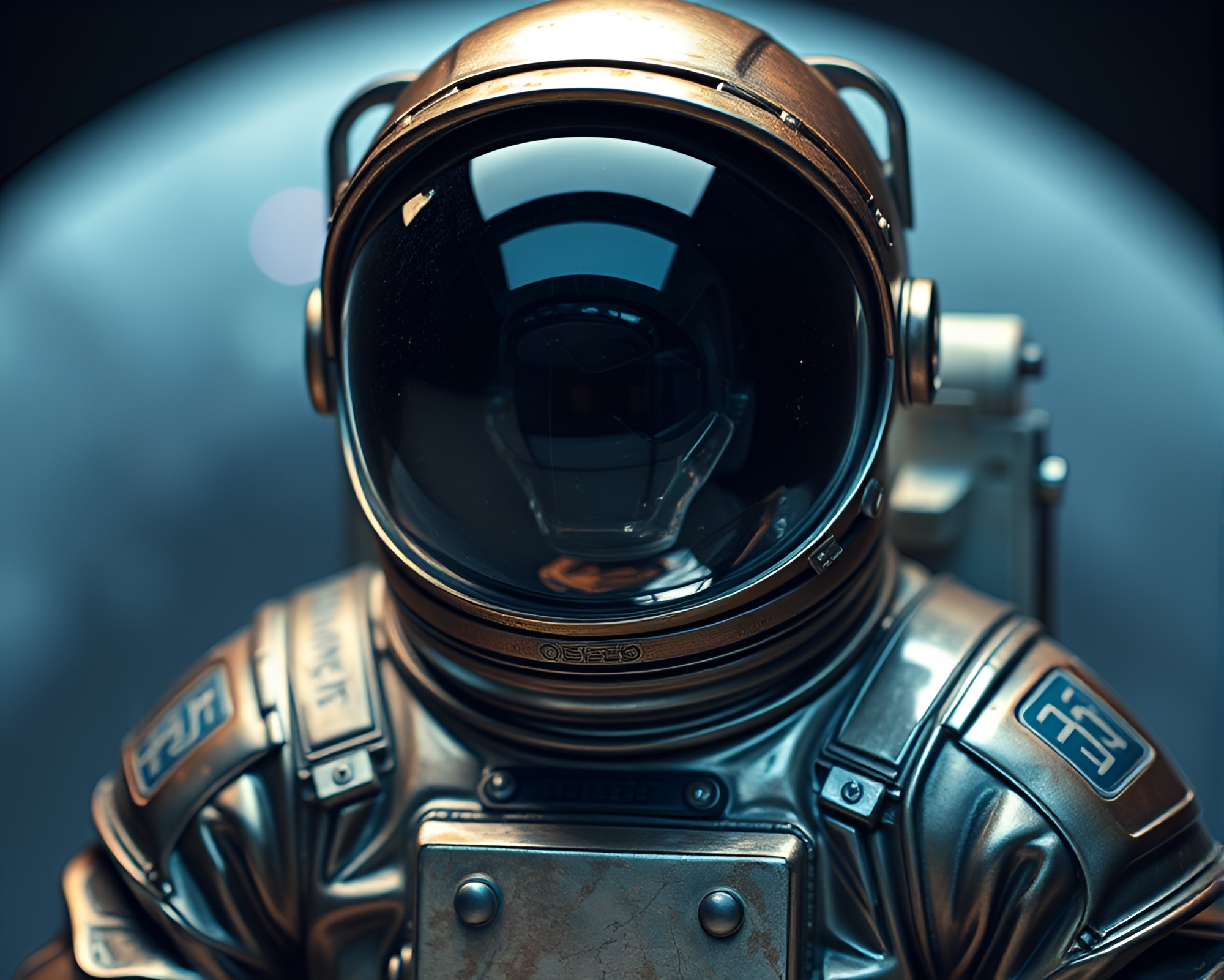 Bronze Patina Astronaut Gazing at Crystal Clarity Sky – free AI stock image