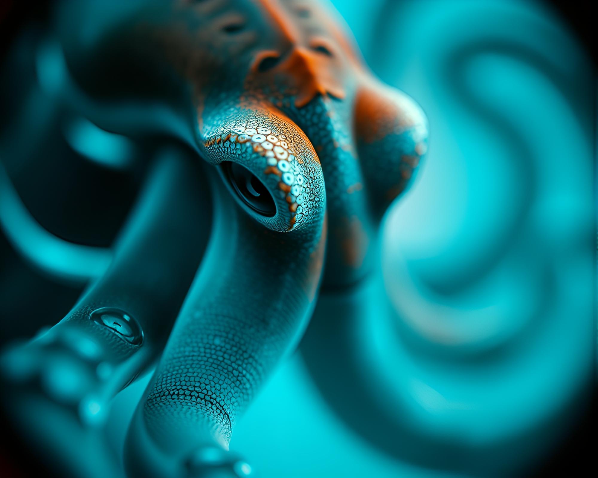 Teal Serenity: Octopus with Split Focus Charm – free AI stock image