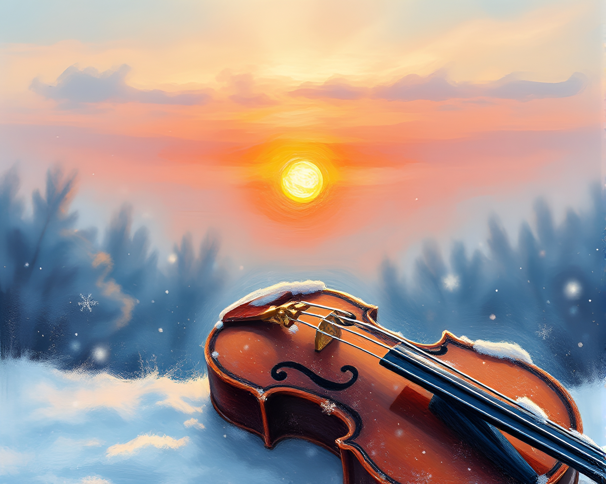 Frosty Violin Harmony at Dawn – free AI stock image