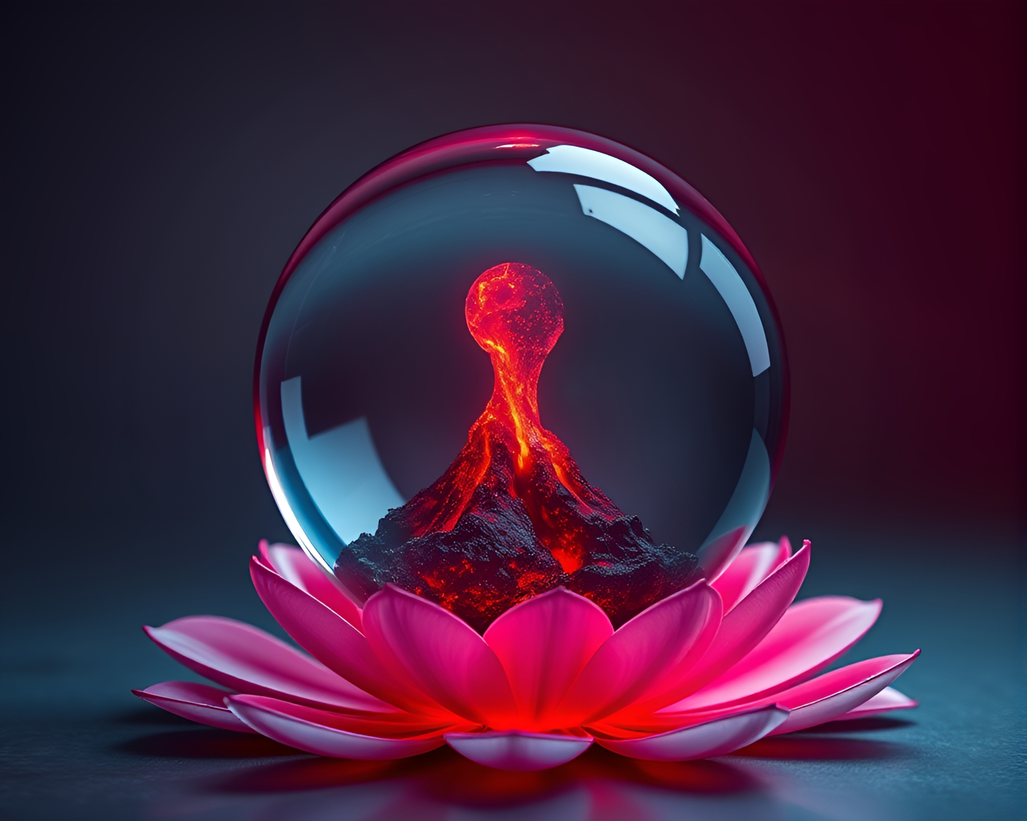 Ethereal Glass Orb Embraced by Volcano Red Petals – free AI stock image