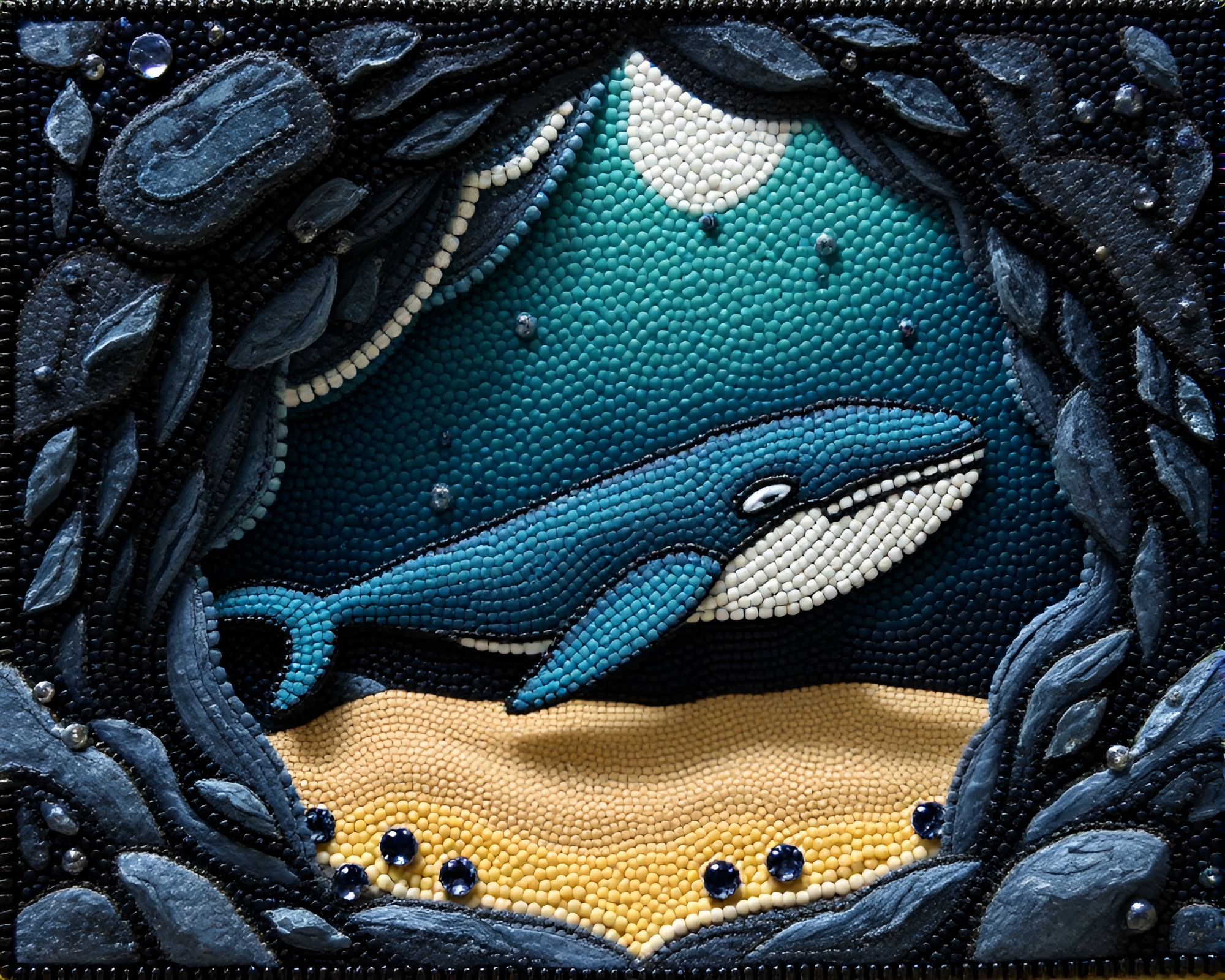 Whale Beadwork Mixed Media Composition – free AI stock image