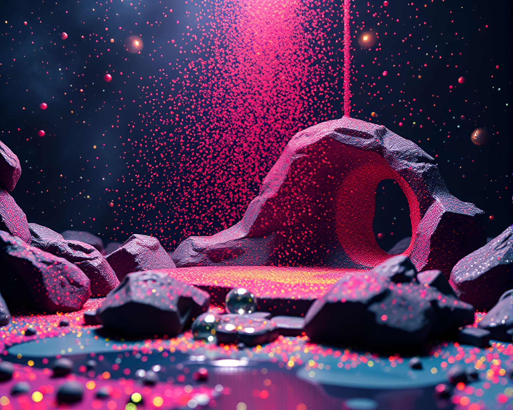 Space Habitat In Glitter Dust Spray Paint Drips – free AI stock image