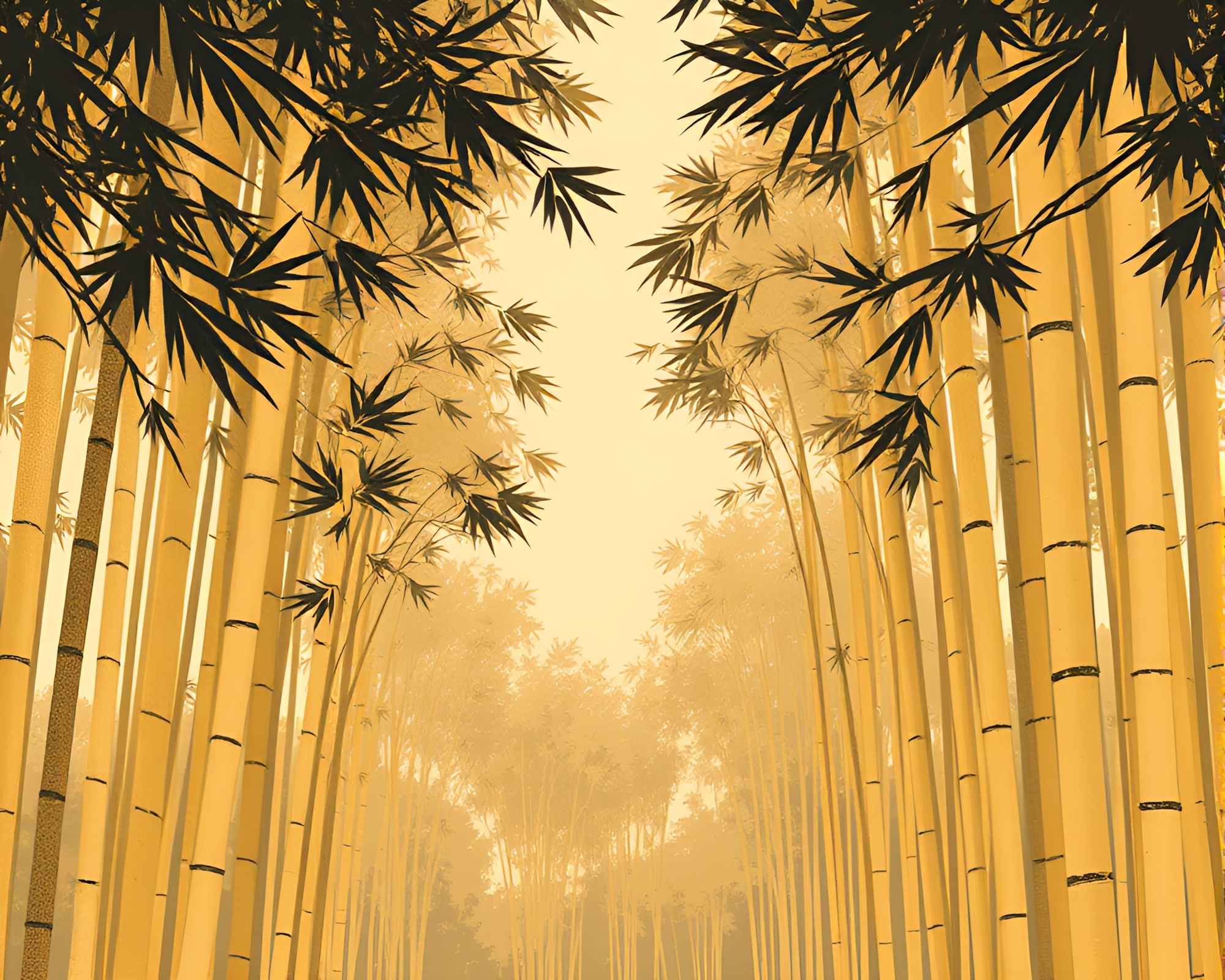 Steampunk Bamboo Grove Composition Illustration – free AI stock image