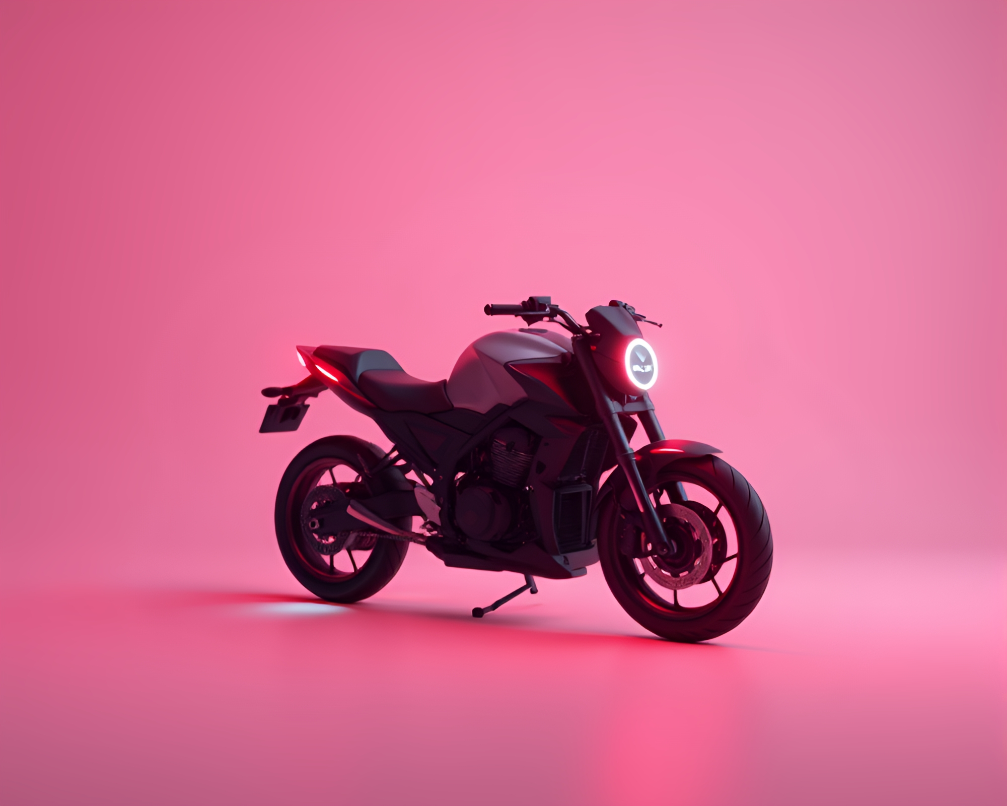 Neon Motorcycle in Minimalist Low-Poly Landscape – free AI stock image