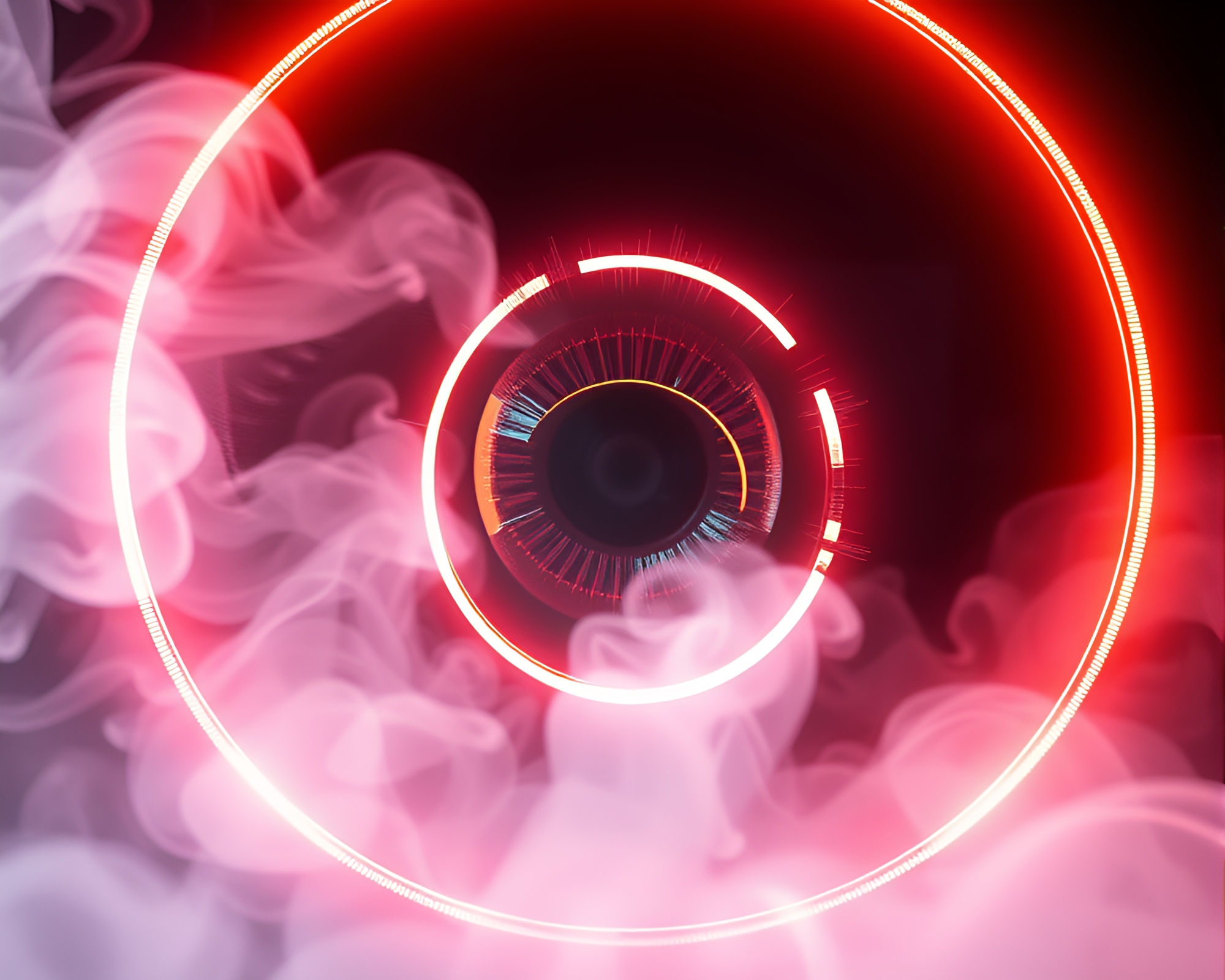 Cybernetic Eye Emitting Stunning Wireframe Smoke Rings – free AI stock image
