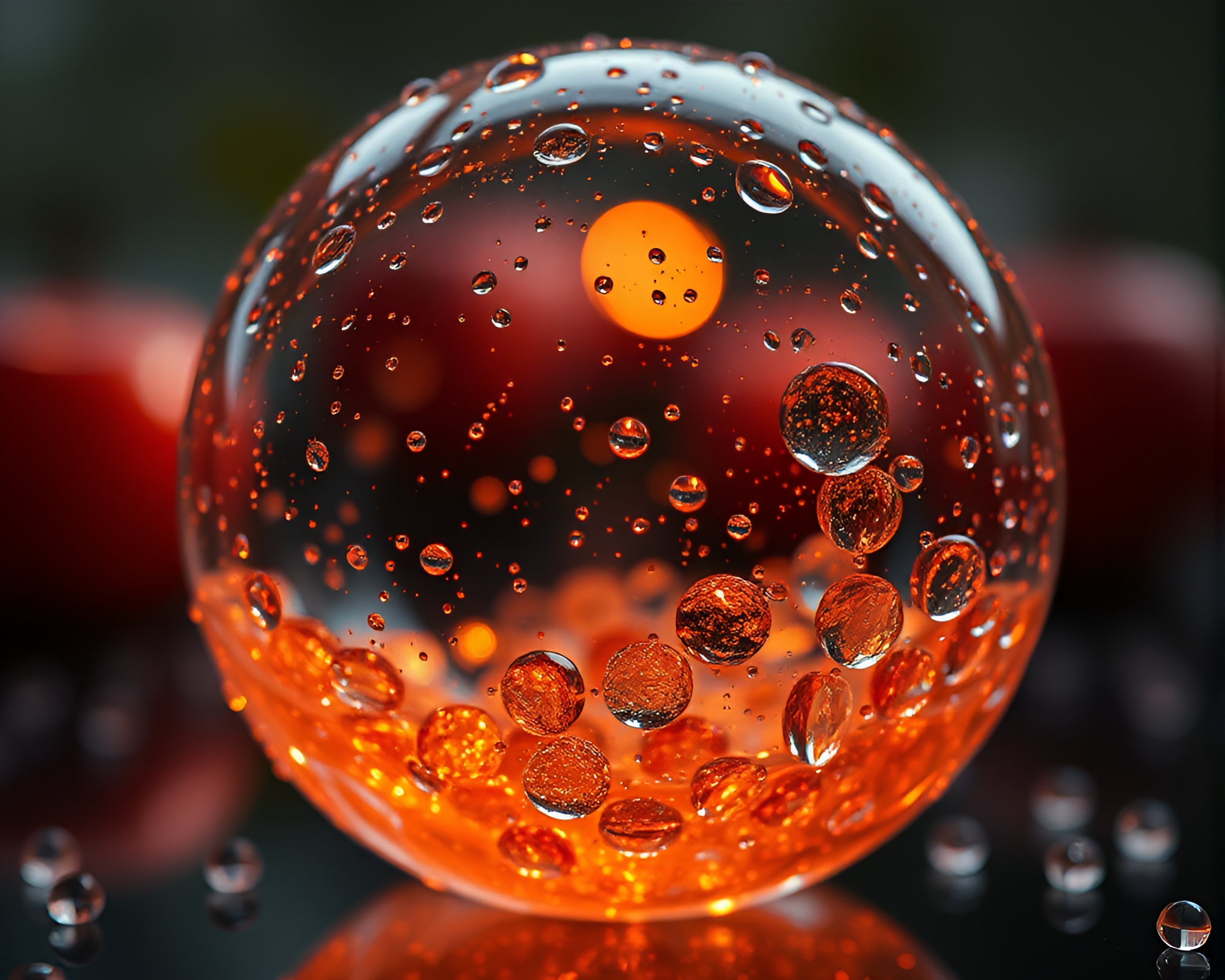 Glistening Apple Cider on Rain-Kissed Glass Surface – free AI stock image