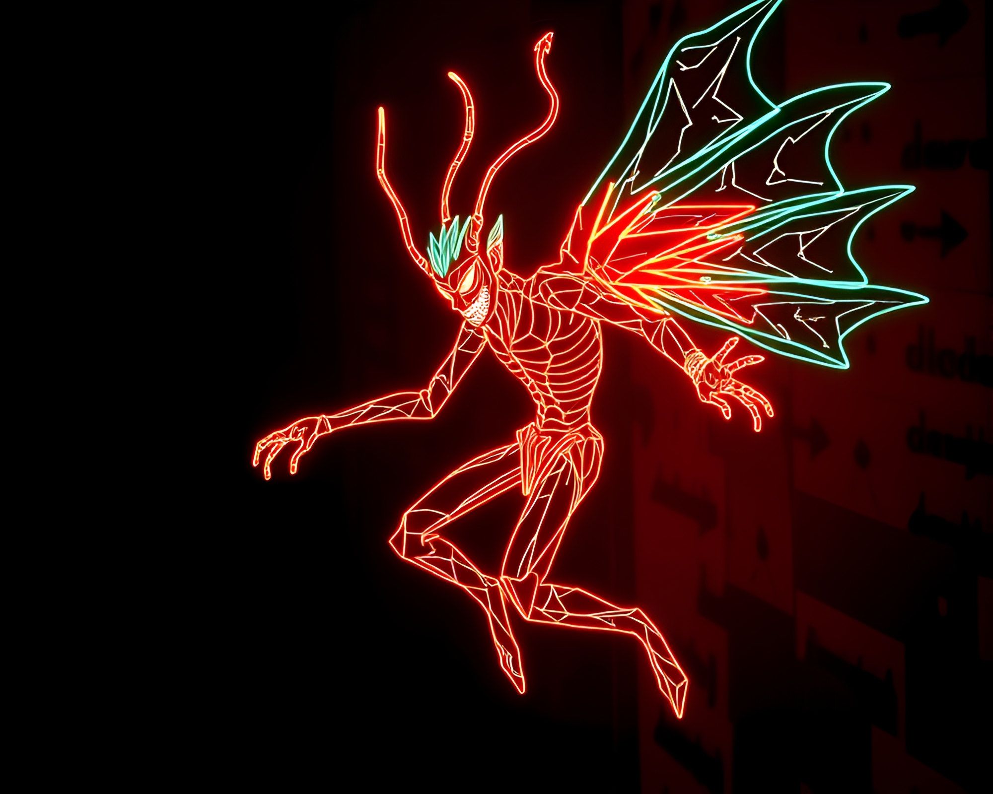 Neon Wireframe Djinn Bathed in Origami Theatrical Lighting – free AI stock image