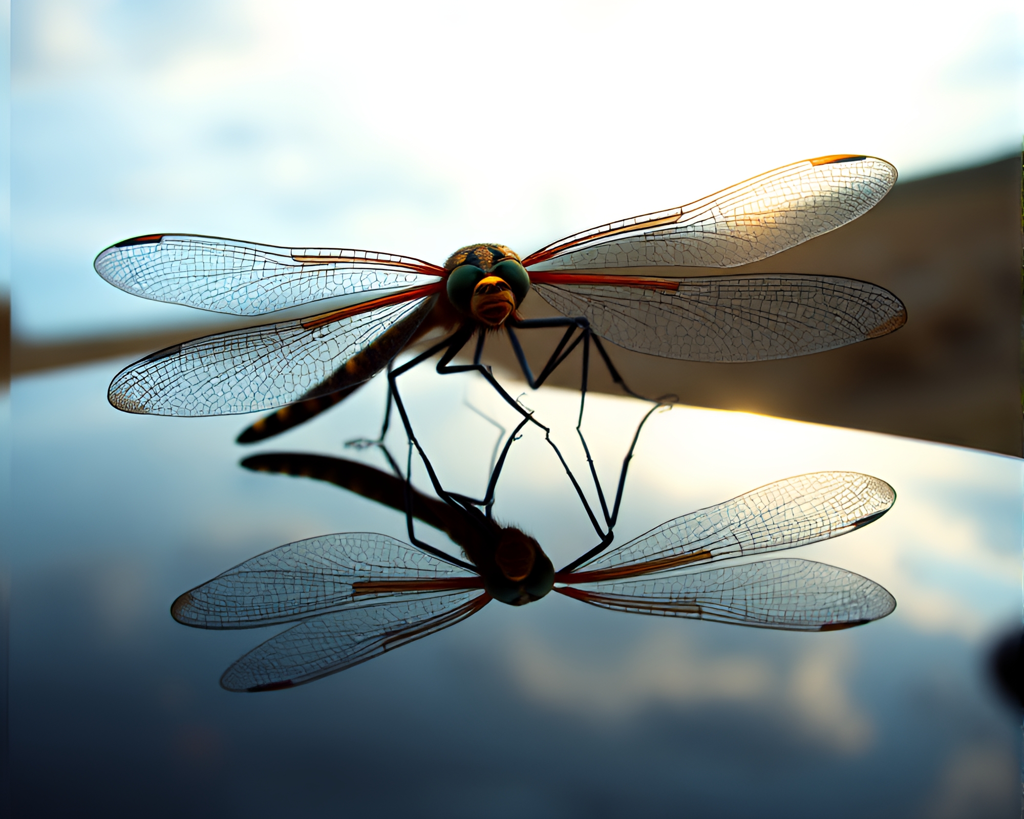 Dragonfly Reflection: A Stereographic Double Vision – free AI stock image