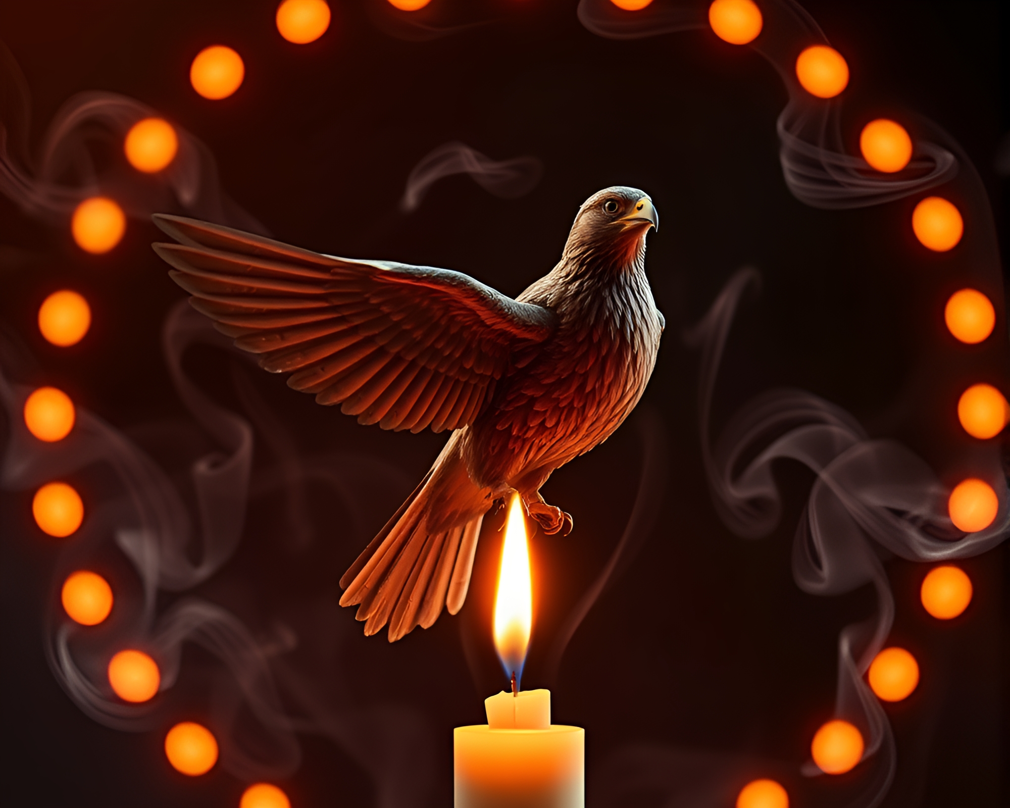 Ethereal Falcon Bathed in Theatrical Candle Smoke – free AI stock image