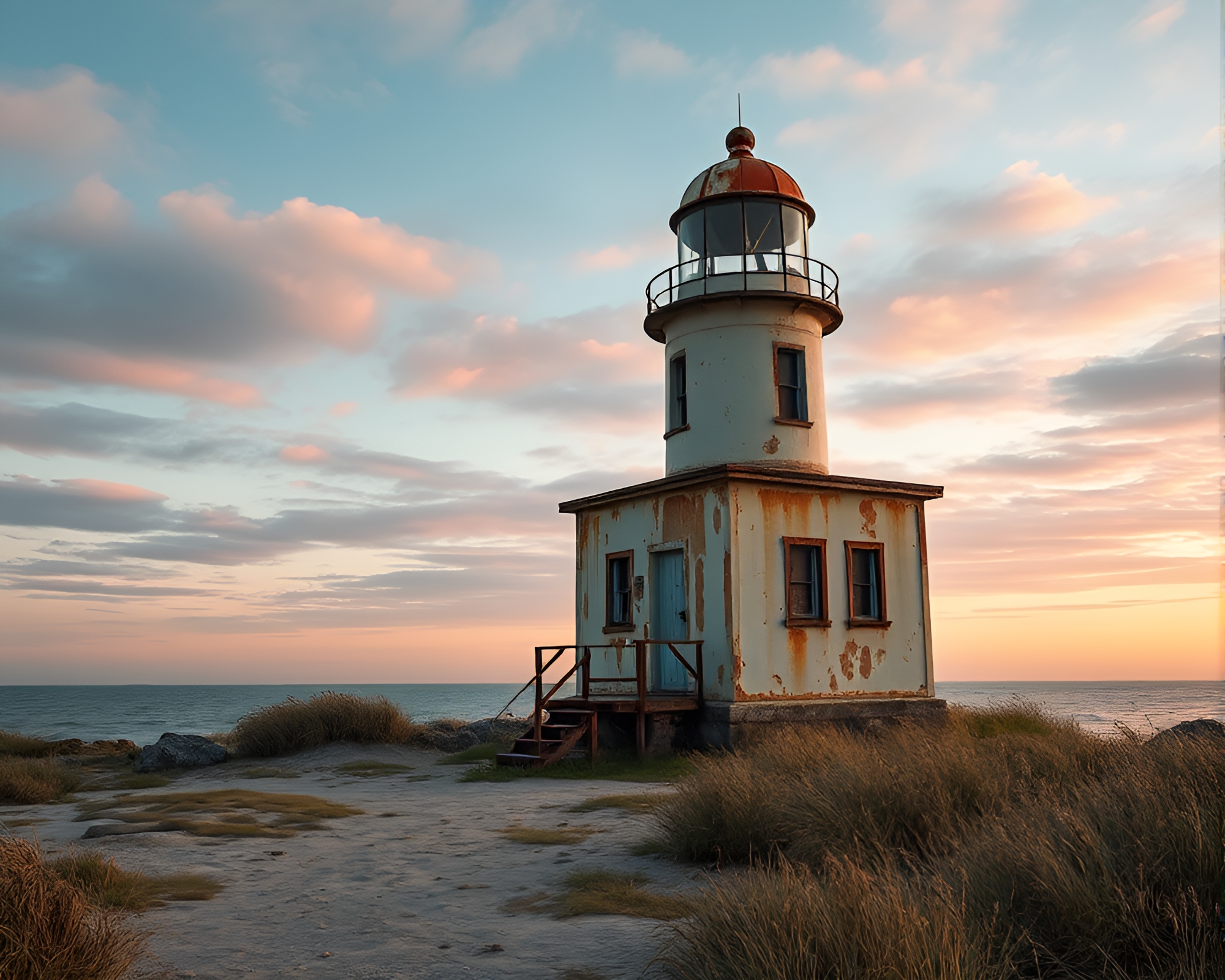 Abandoned Lighthouse: Rust Patina Pastel Composition – free AI stock image