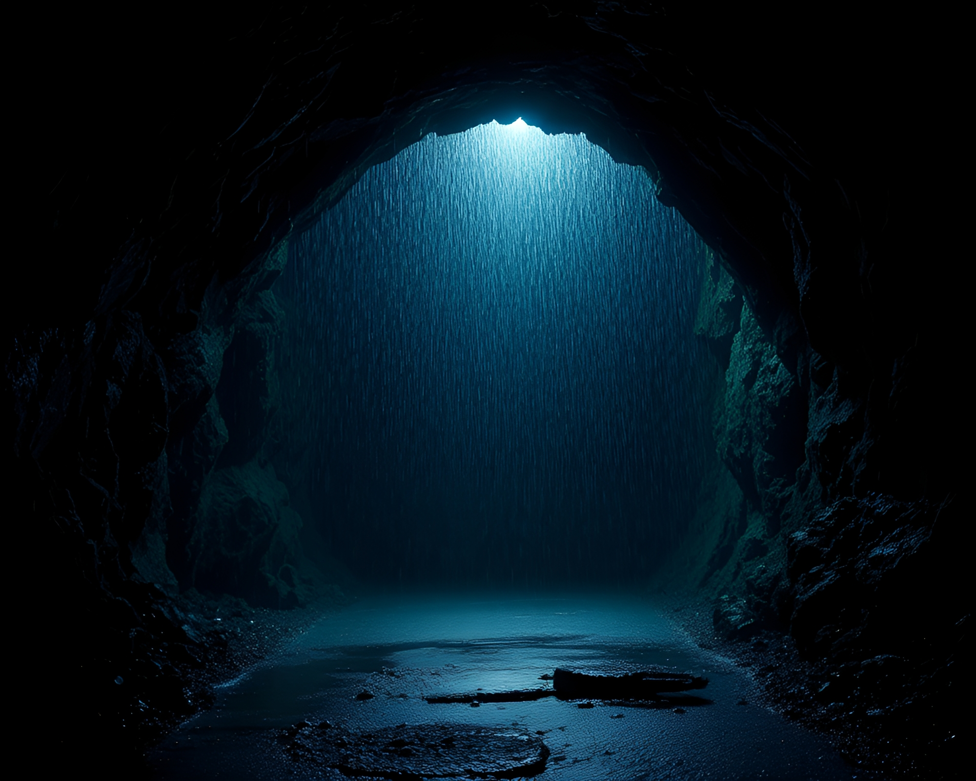 Glowing Rain Droplets on Underground Bunker Entrance – free AI stock image