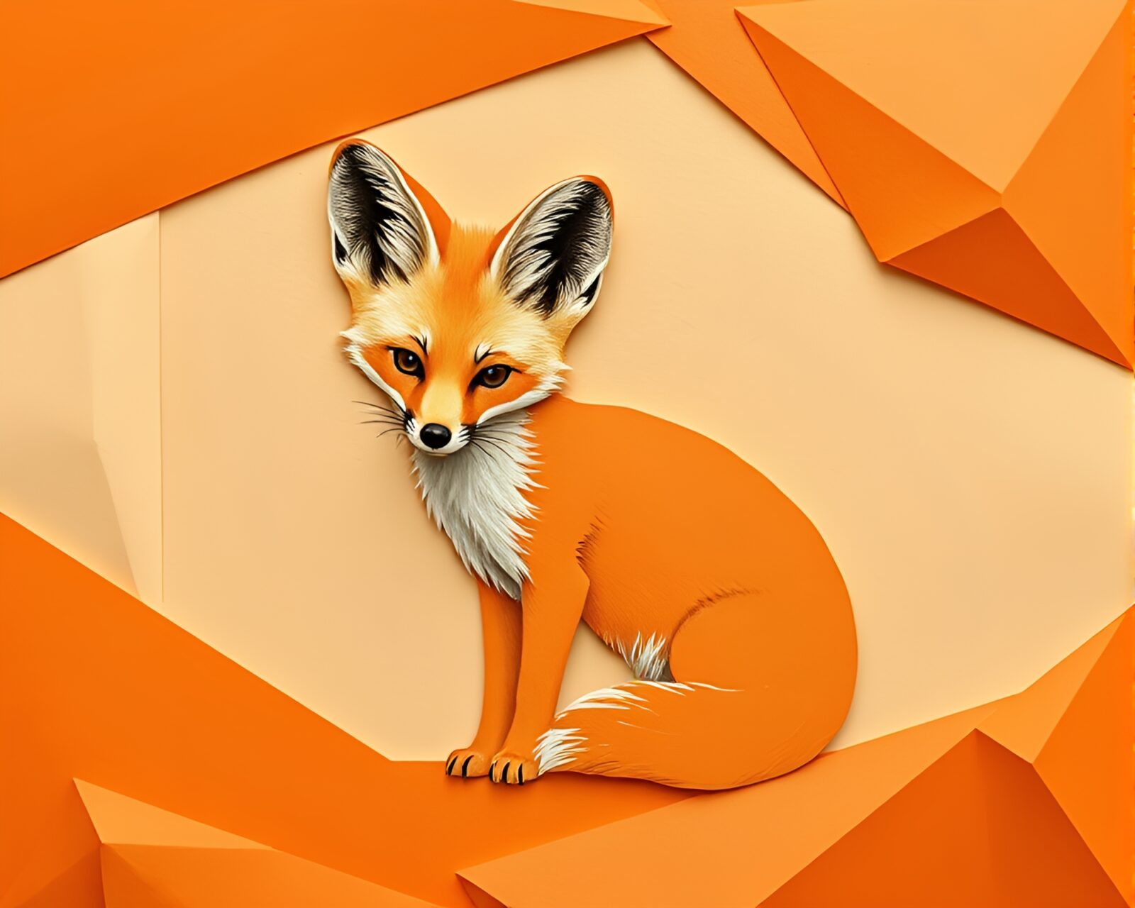 Geometric abstraction of a fennec fox in burnt orange tones