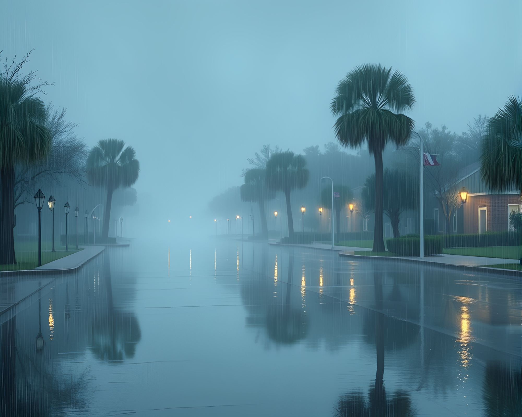 Savannah Mist: Rainy Reflections in Technical Illustration – free AI stock image