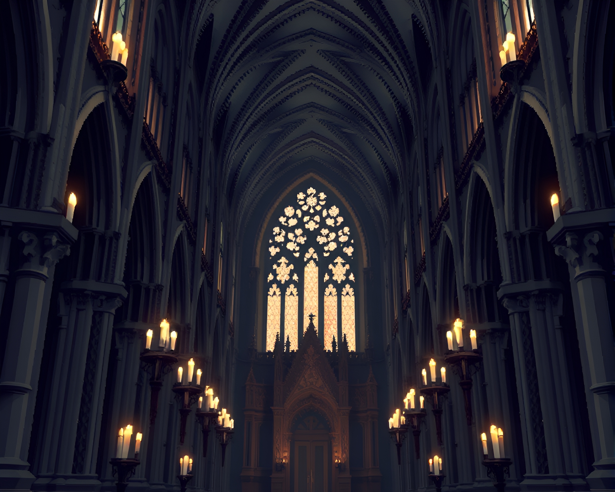 Gothic Cathedral Close-Up in Candlelight – free AI stock image