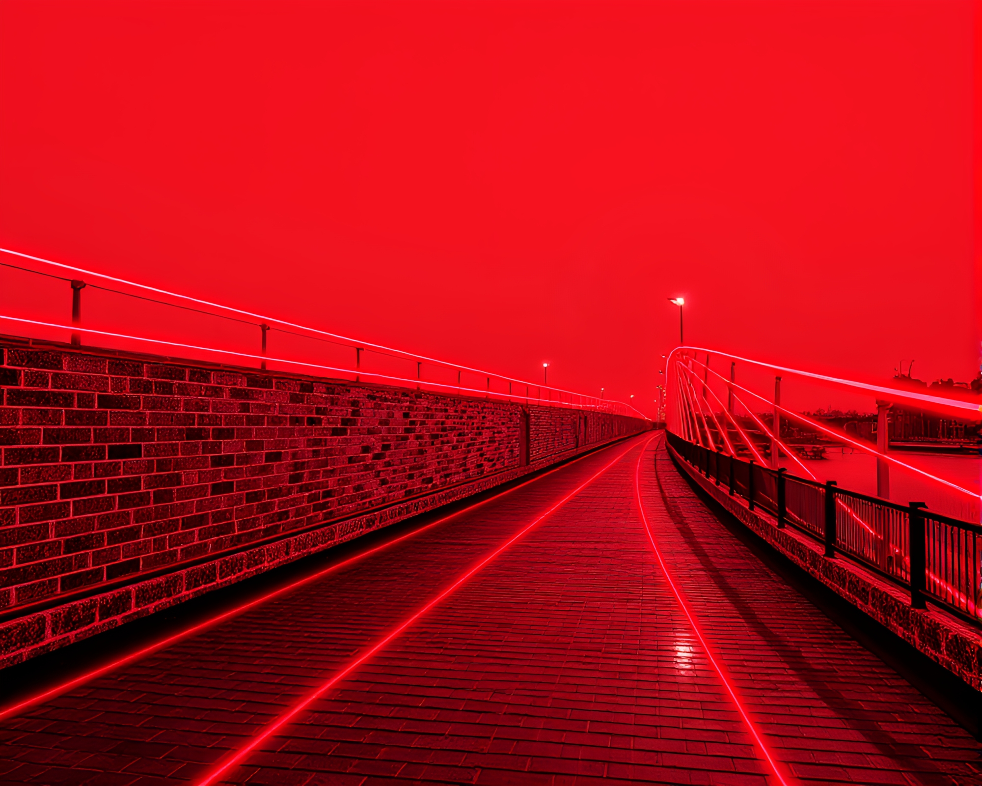 Algorithmic Art Bridge: Brick Red Depth Leading Lines – free AI stock image