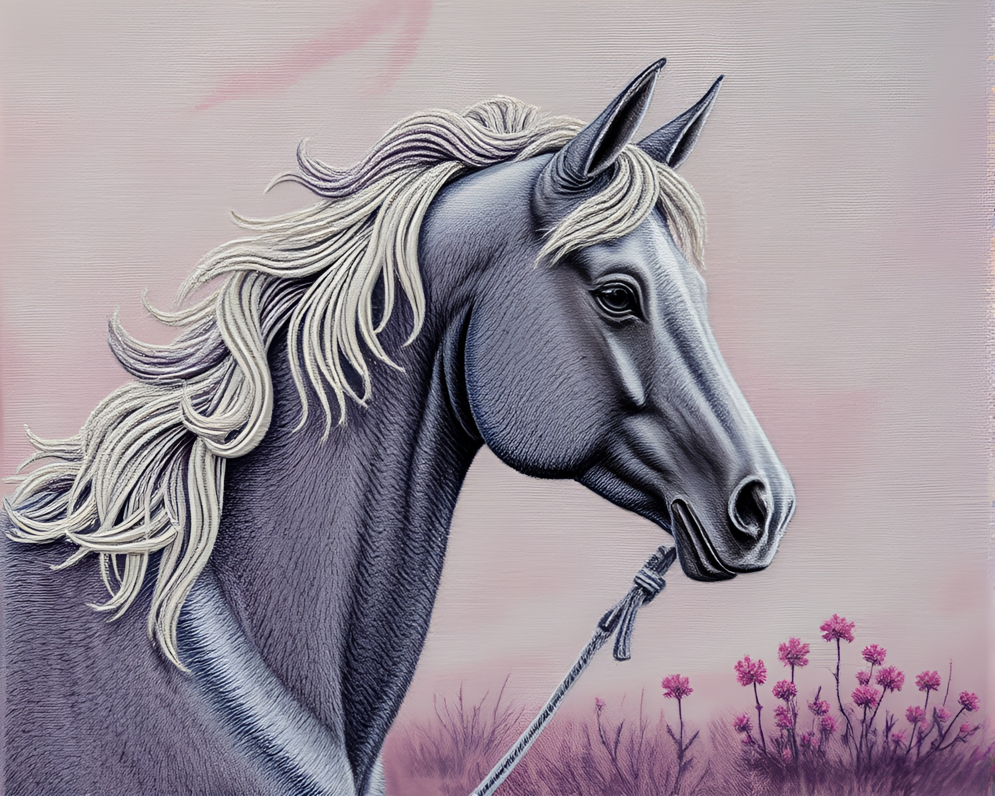 Wild Stallion Galloping Across Embroidered Dreamscape – free AI stock image