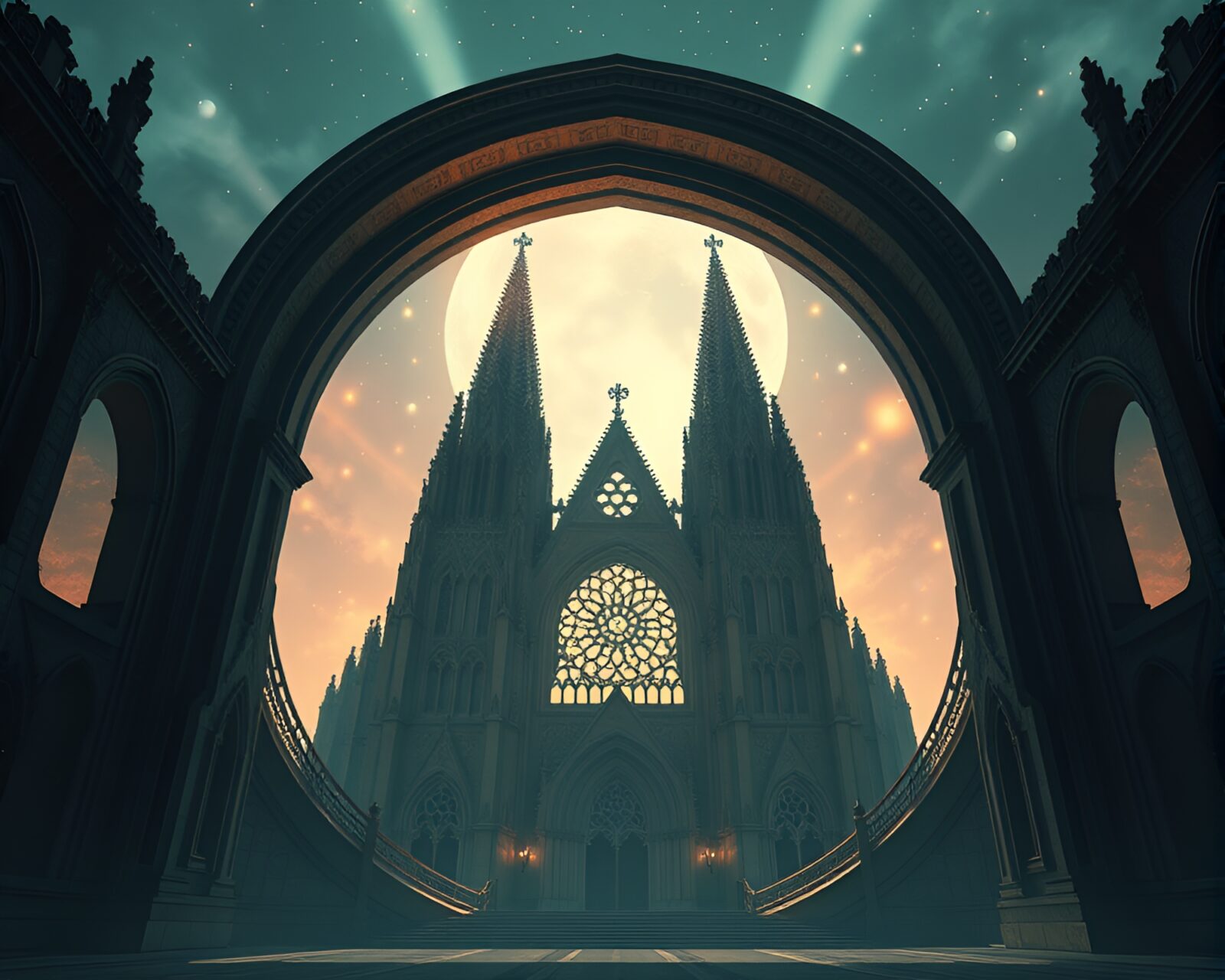 Ambient occlusion detailed circular frame gothic cathedral art