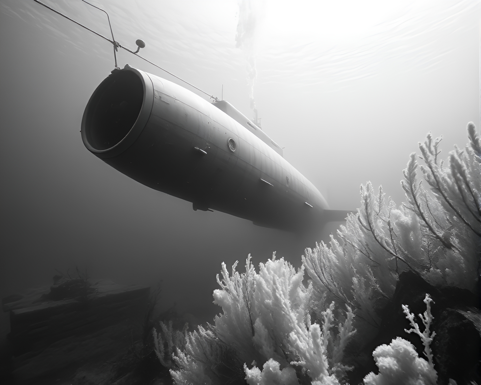 Surreal Infrared Submarine Exploration – free AI stock image