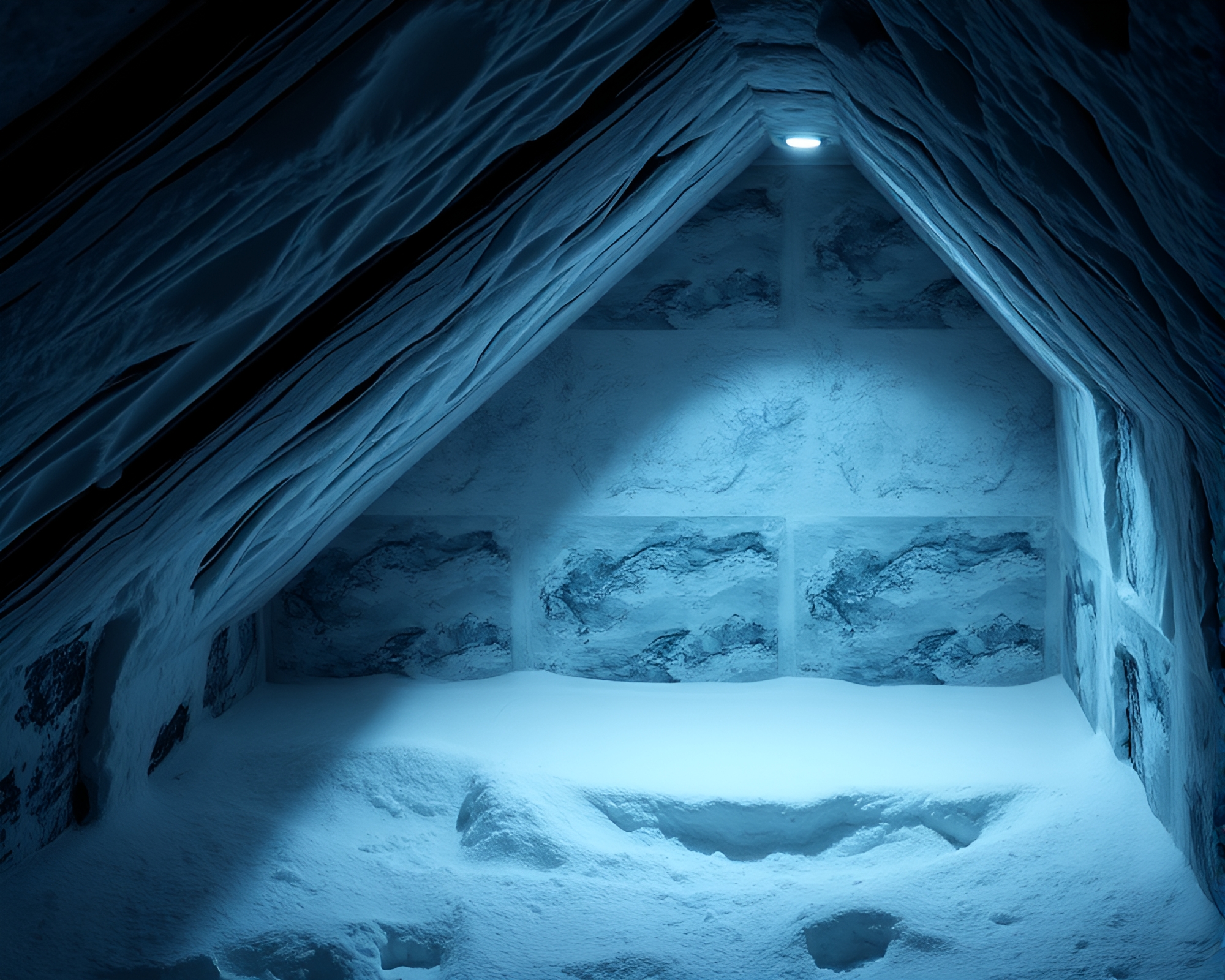 Snowflake Carvings in Underground Bunker Attic – free AI stock image