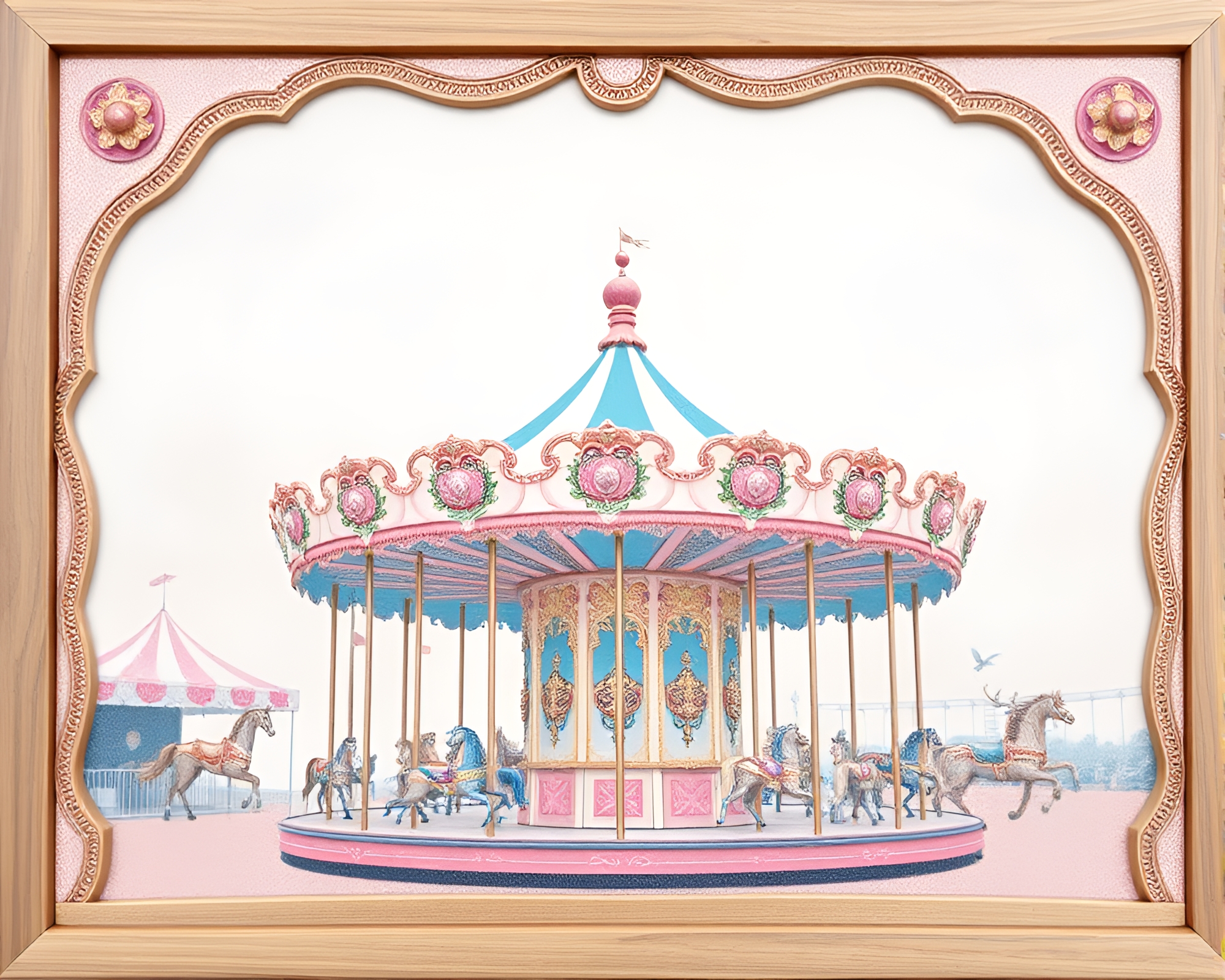 Magical Carnival Carousel in Soft Pastel Frame – free AI stock image