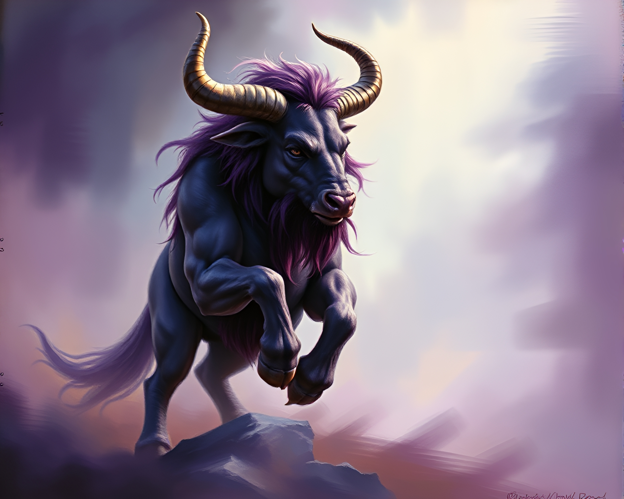 Majestic Minotaur in Amethyst Haze Gouache Pan Blur – free AI stock image