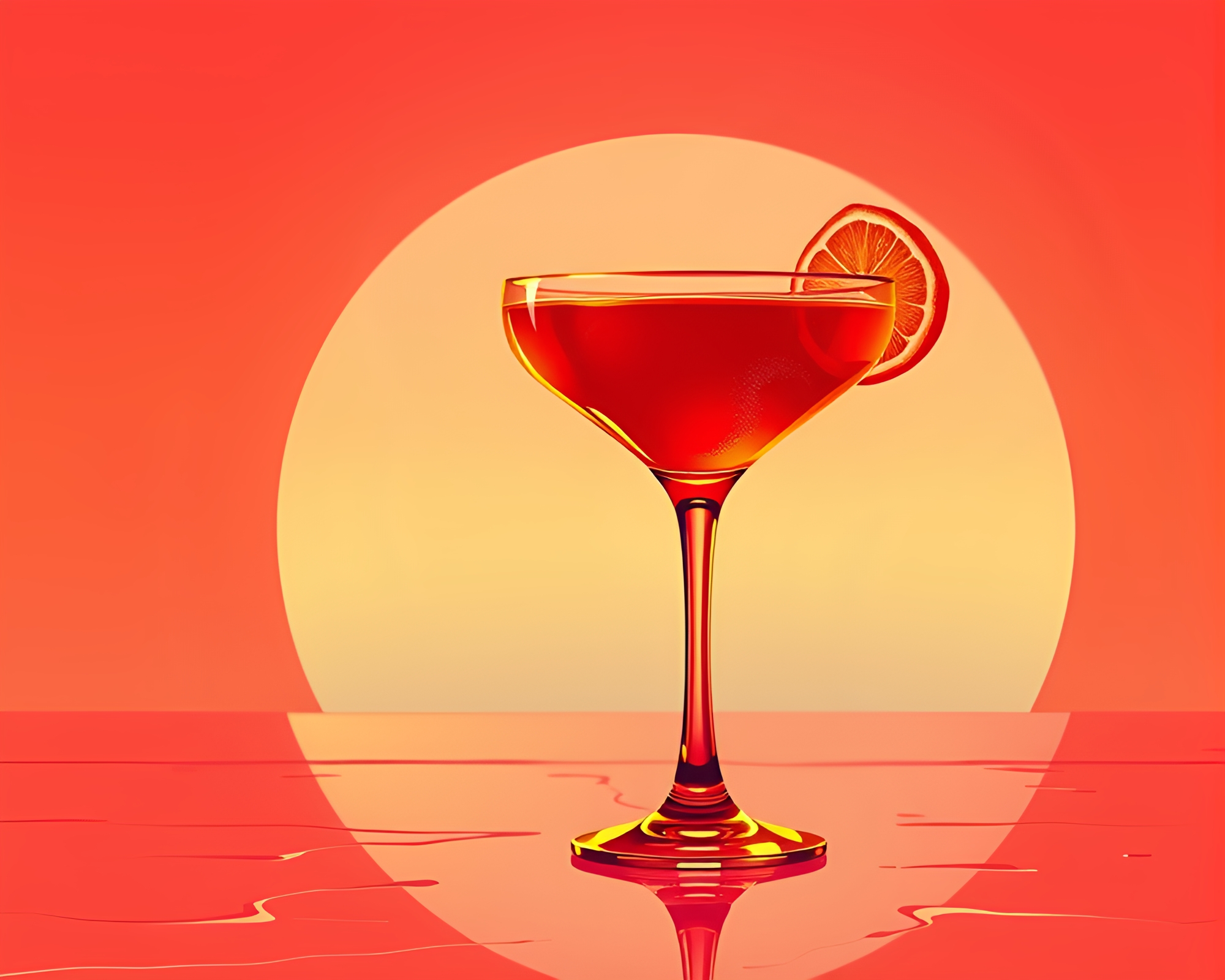 Futuristic Sunset Blood Orange Cocktail Vector Illustration – free AI stock image