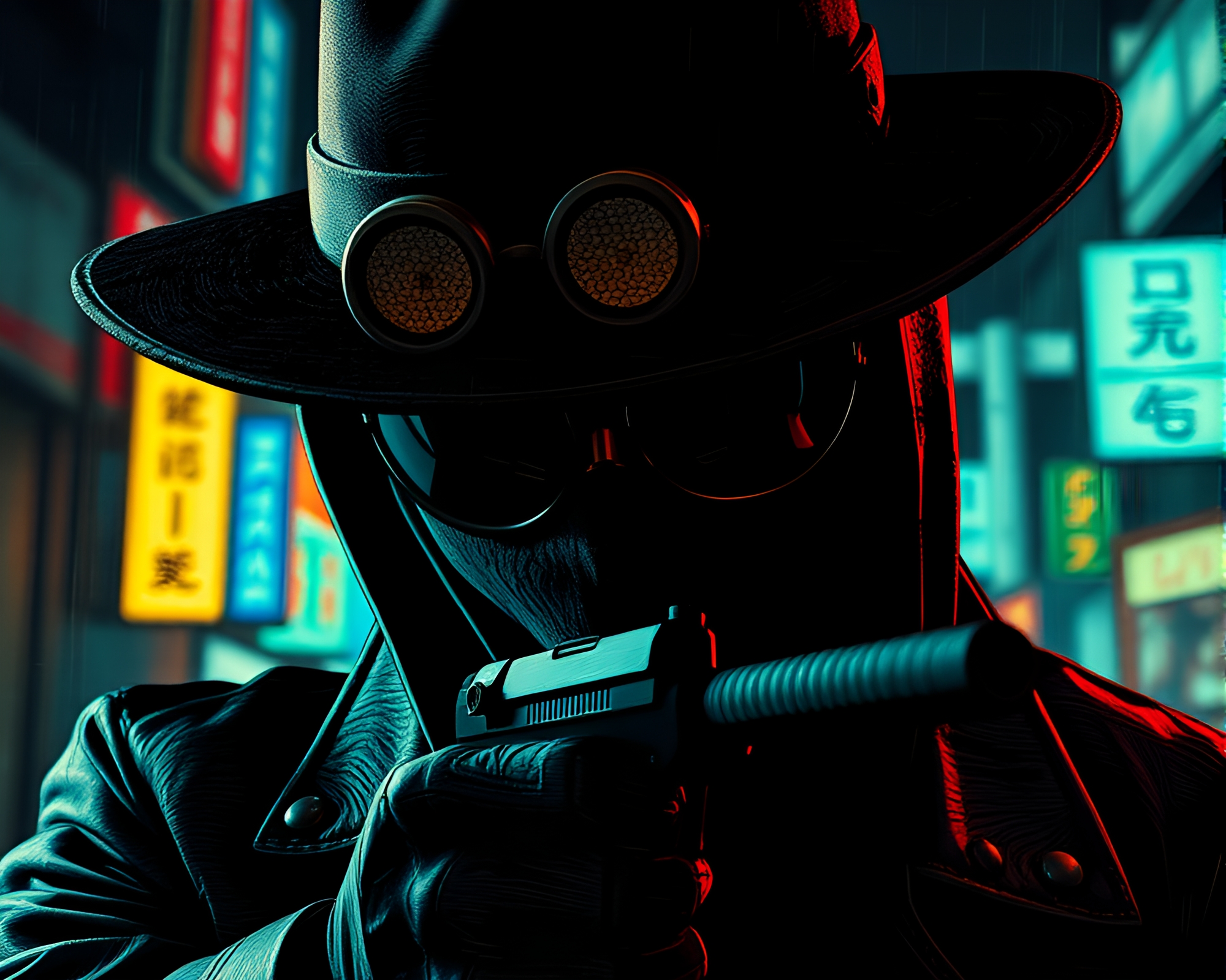 Cyberpunk Vigilante with High-Contrast Noir Aesthetic – free AI stock image