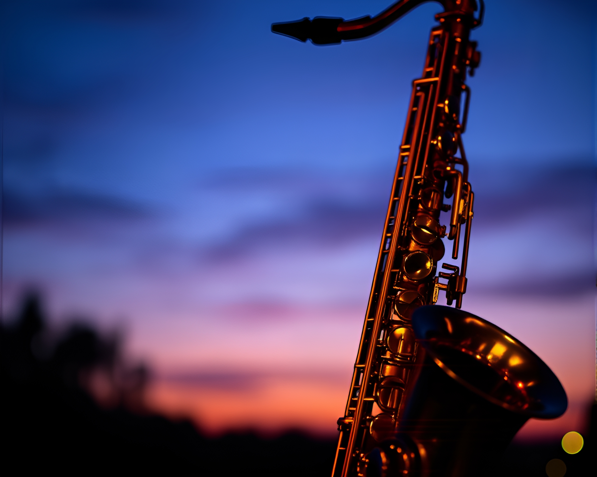 Soothing Saxophone Serenade at Glitchy Twilight Blue Hour – free AI stock image