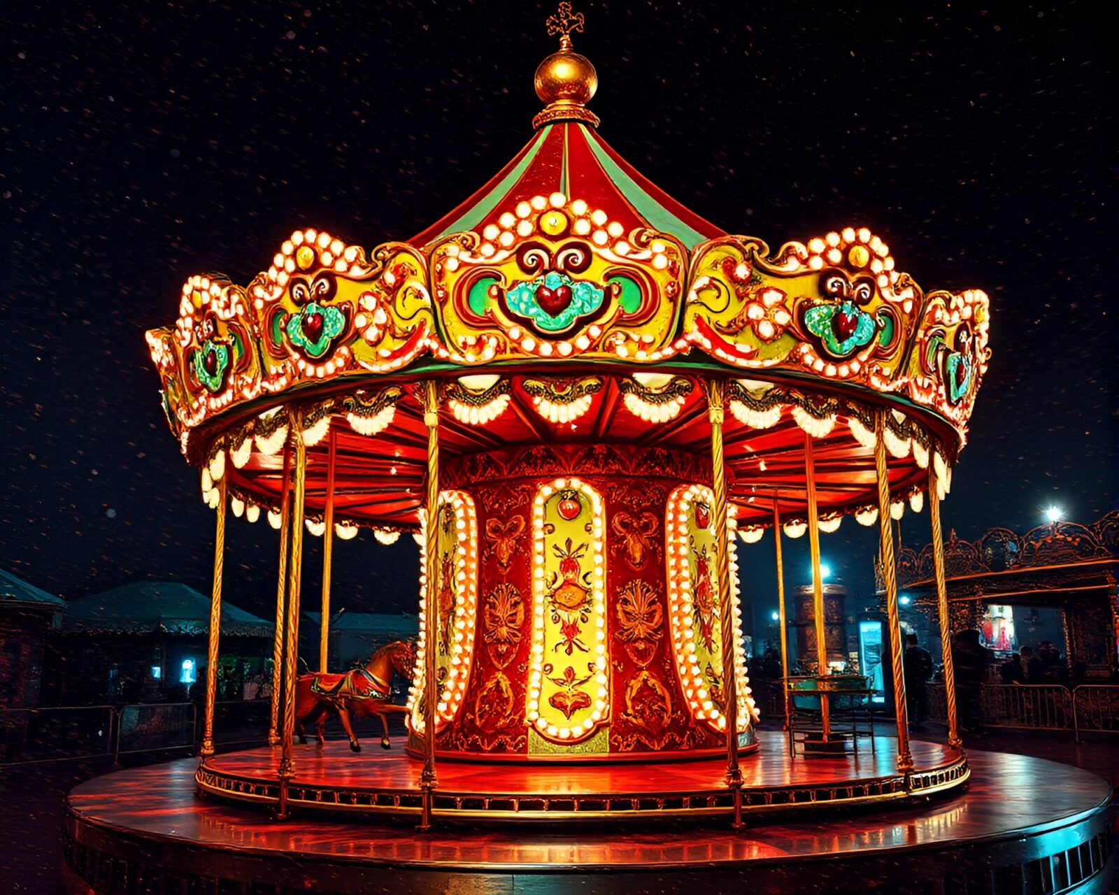 Colorful carnival carousel with metallic sheen in digital art style