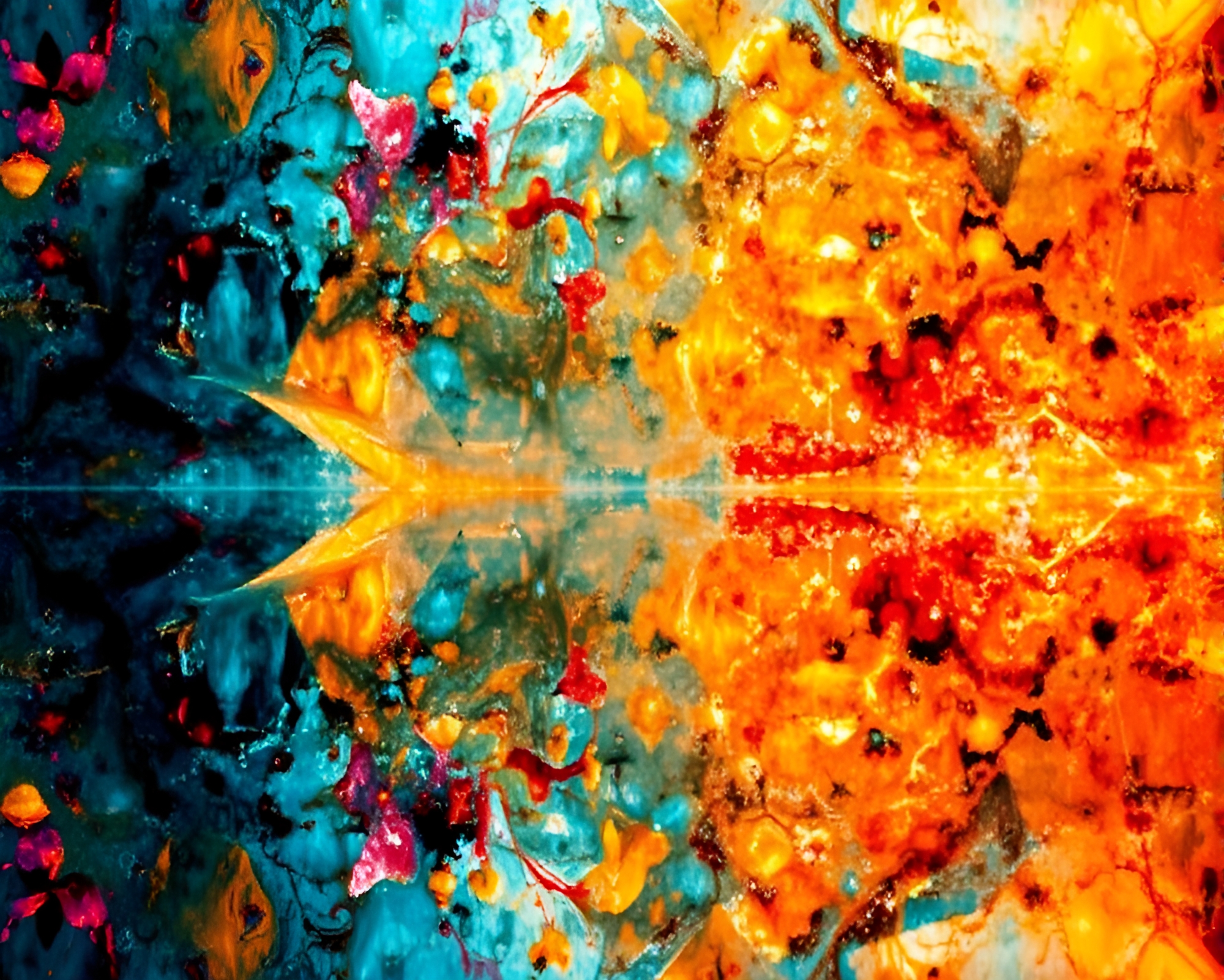 Fractal Glow: Double Reflection Abstract Expressionism – free AI stock image