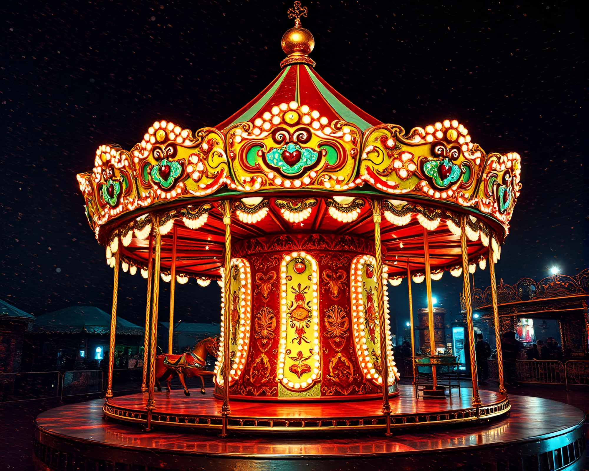 Carnival Carousel with Grain Overlay Digital Painting – free AI stock image