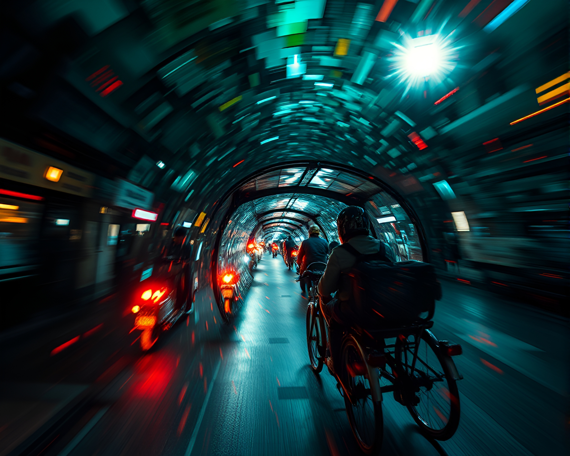 Whirling Rickshaw Through Stained Glass Vortex – free AI stock image