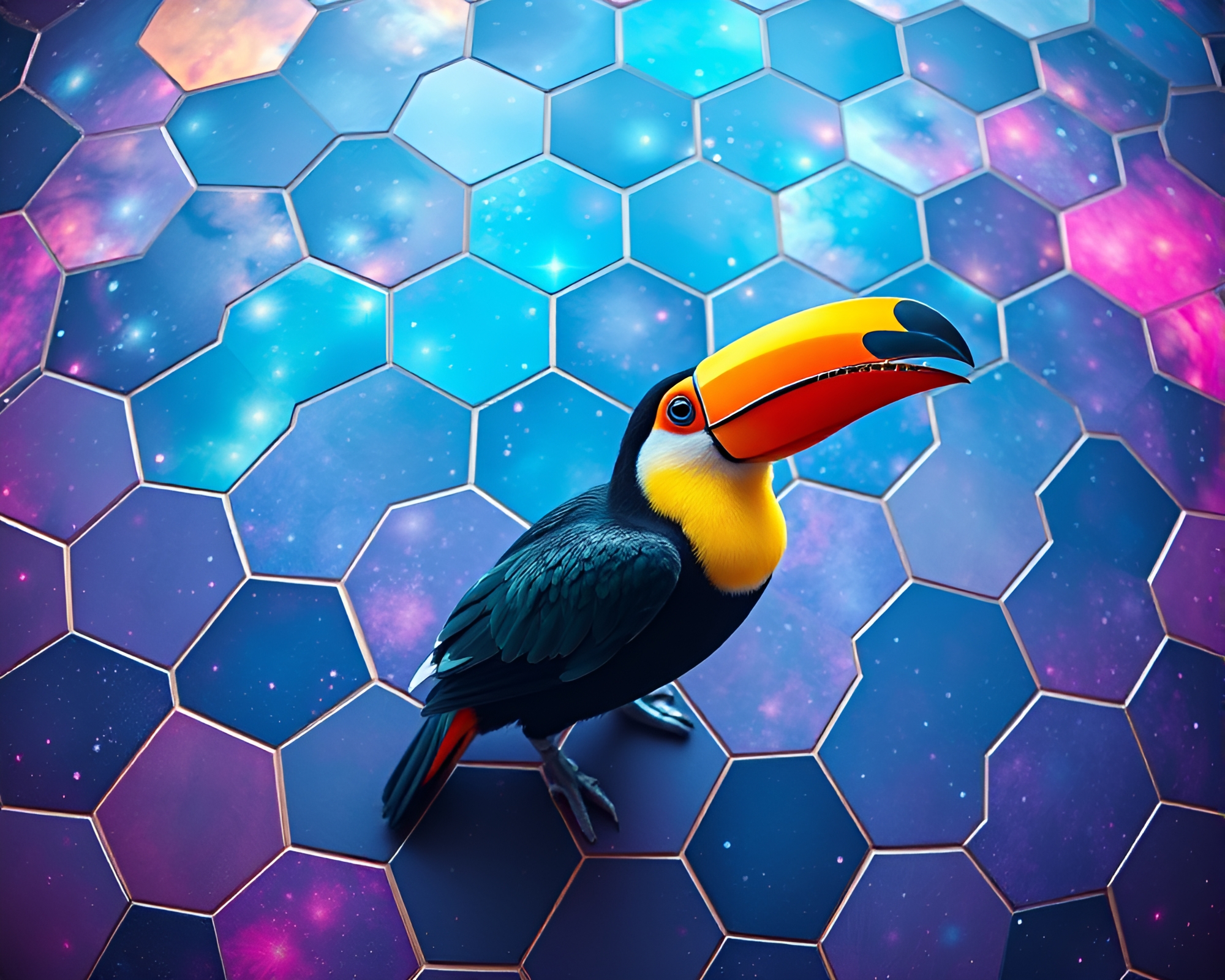 Toucan Galaxy Hexagonal Tiling Wide-Angle Photography Composition – free AI stock image