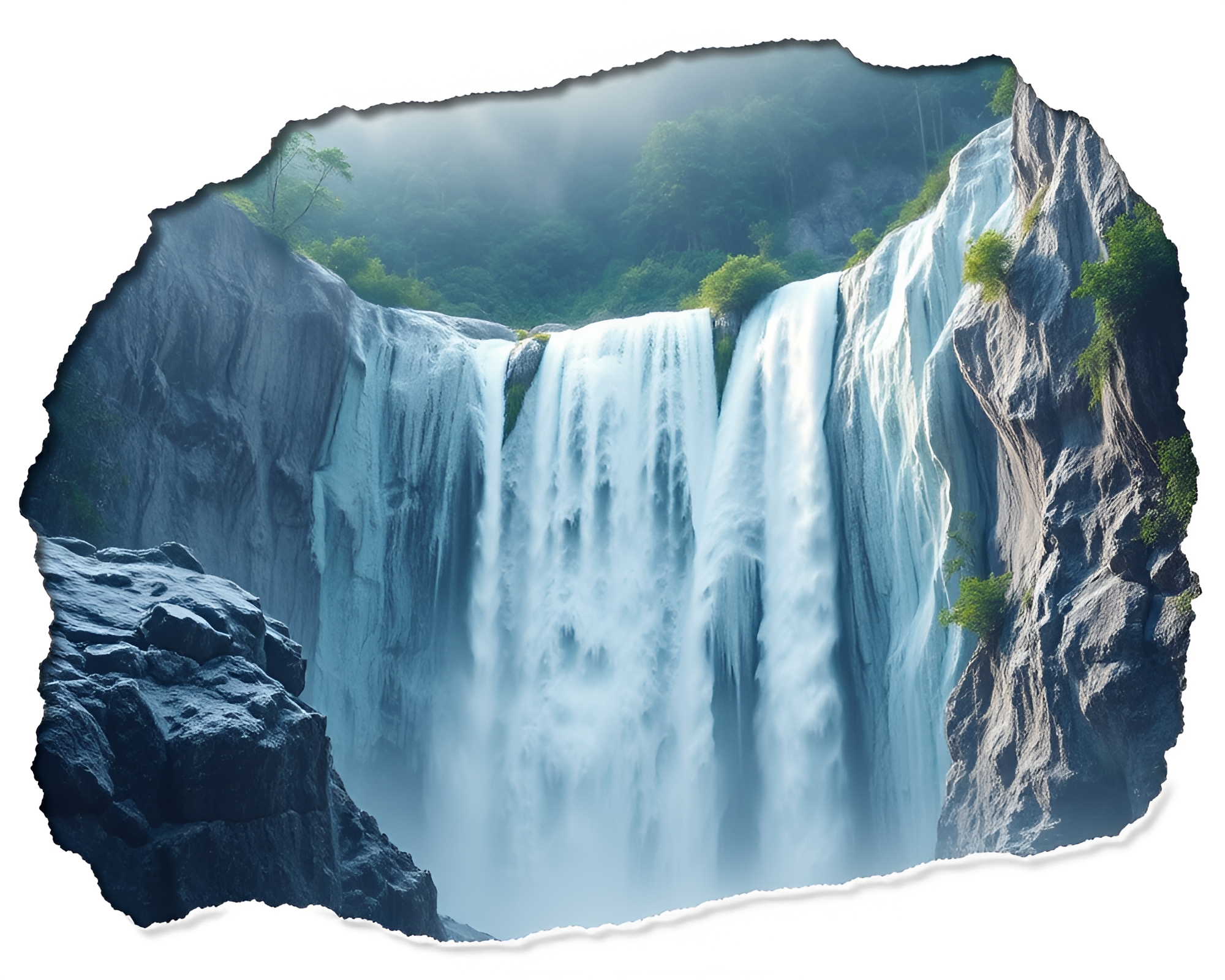 Tropical Waterfall in Antarctic Blizzard CGI Render – free AI stock image