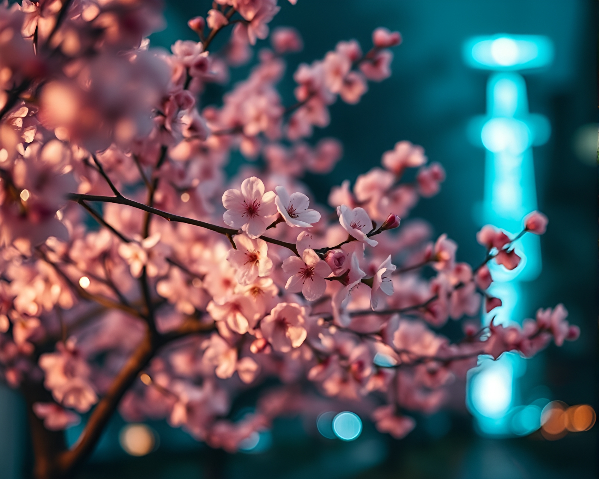 Cherry Blossom Hologram Forest with Tilt-Shift Effect – free AI stock image