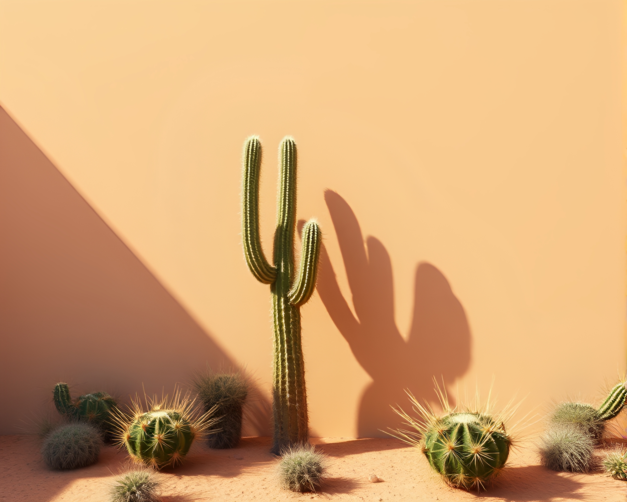 Desert Cactus Vignette: Concept Art with Hard Shadows – free AI stock image