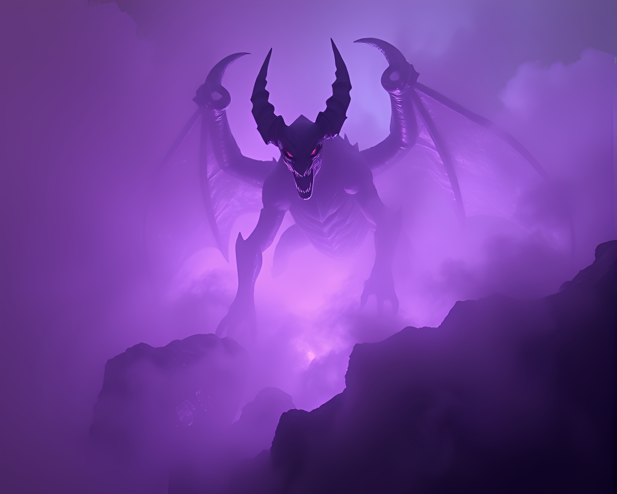 Ethereal Cerberus surrounded by amethyst mist – free AI stock image