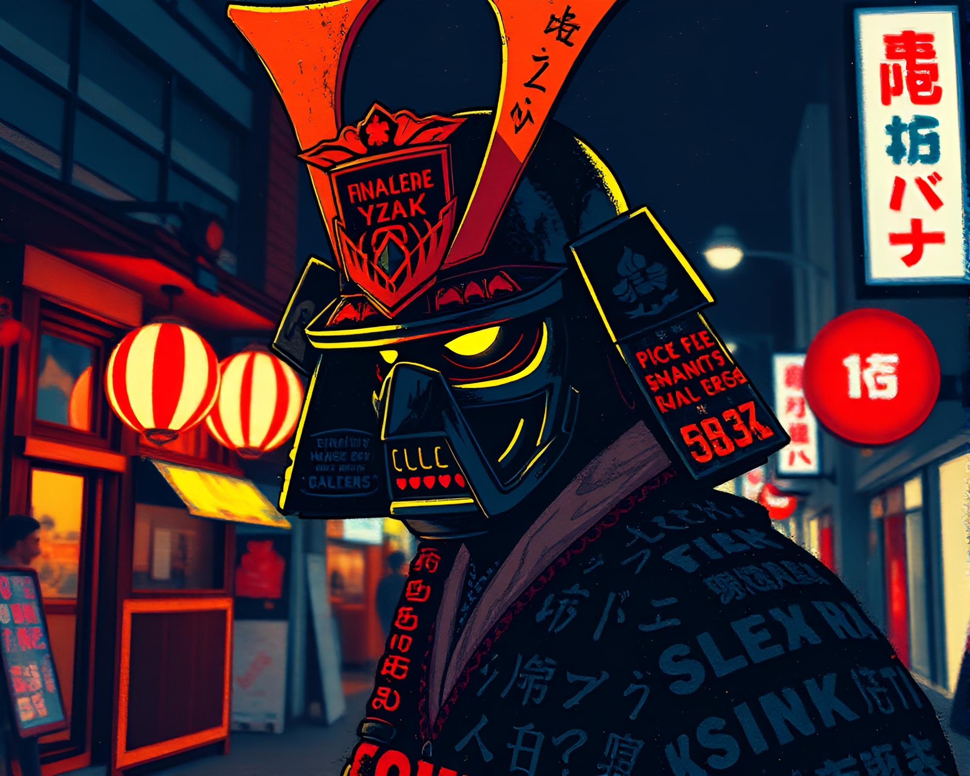 Pixel Samurai Helmet Street Art Masterpiece – free AI stock image