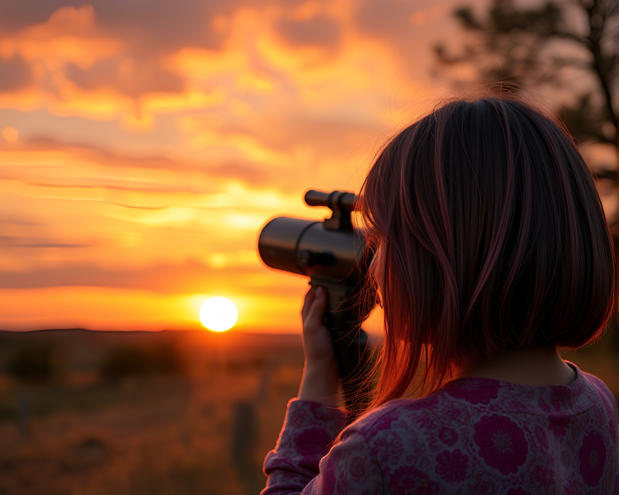 Ethereal Sunset Gazing Through Mildew-Spotted Telescope – free AI stock image
