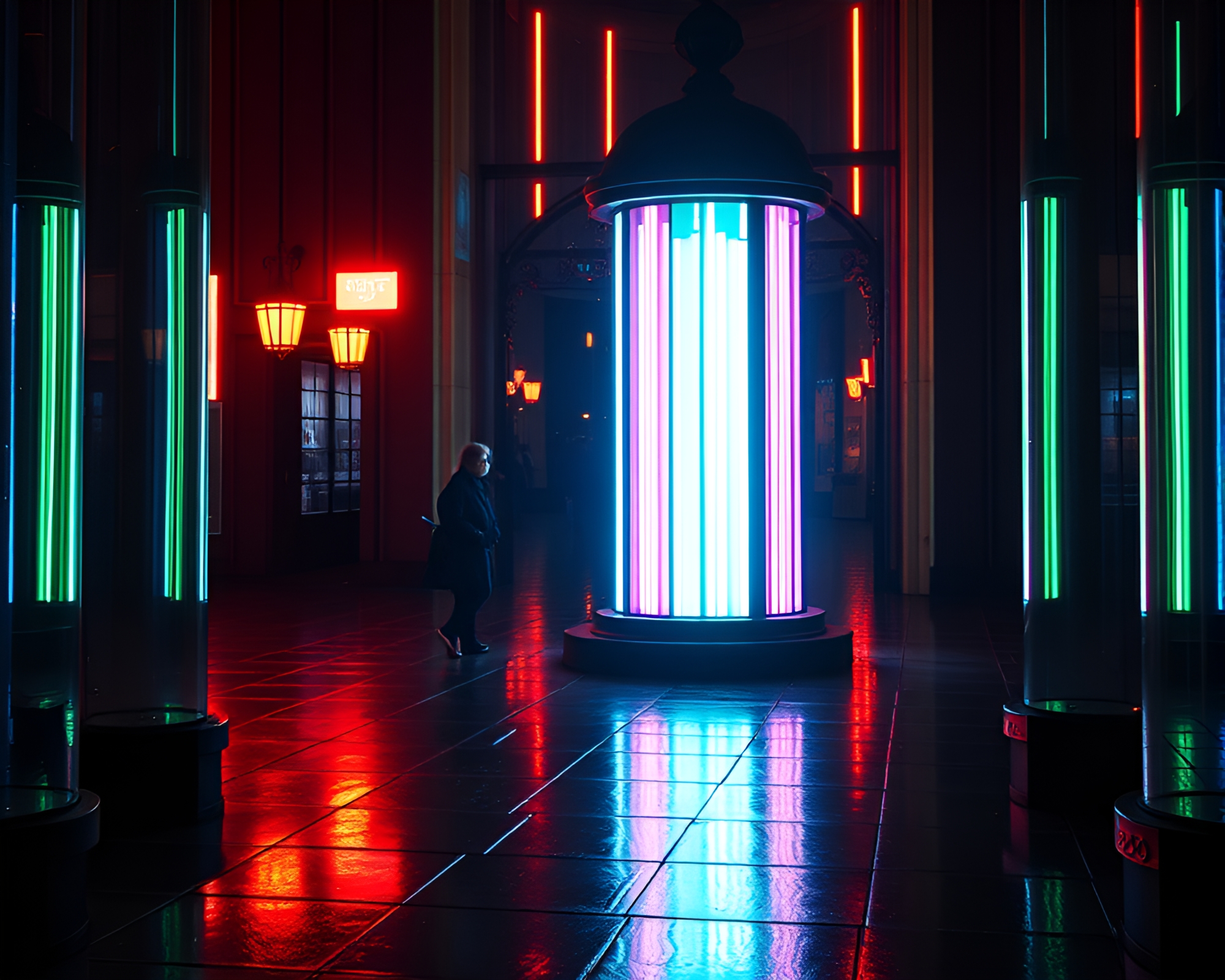 Luminous Monolith in Stained Glass Night – free AI stock image