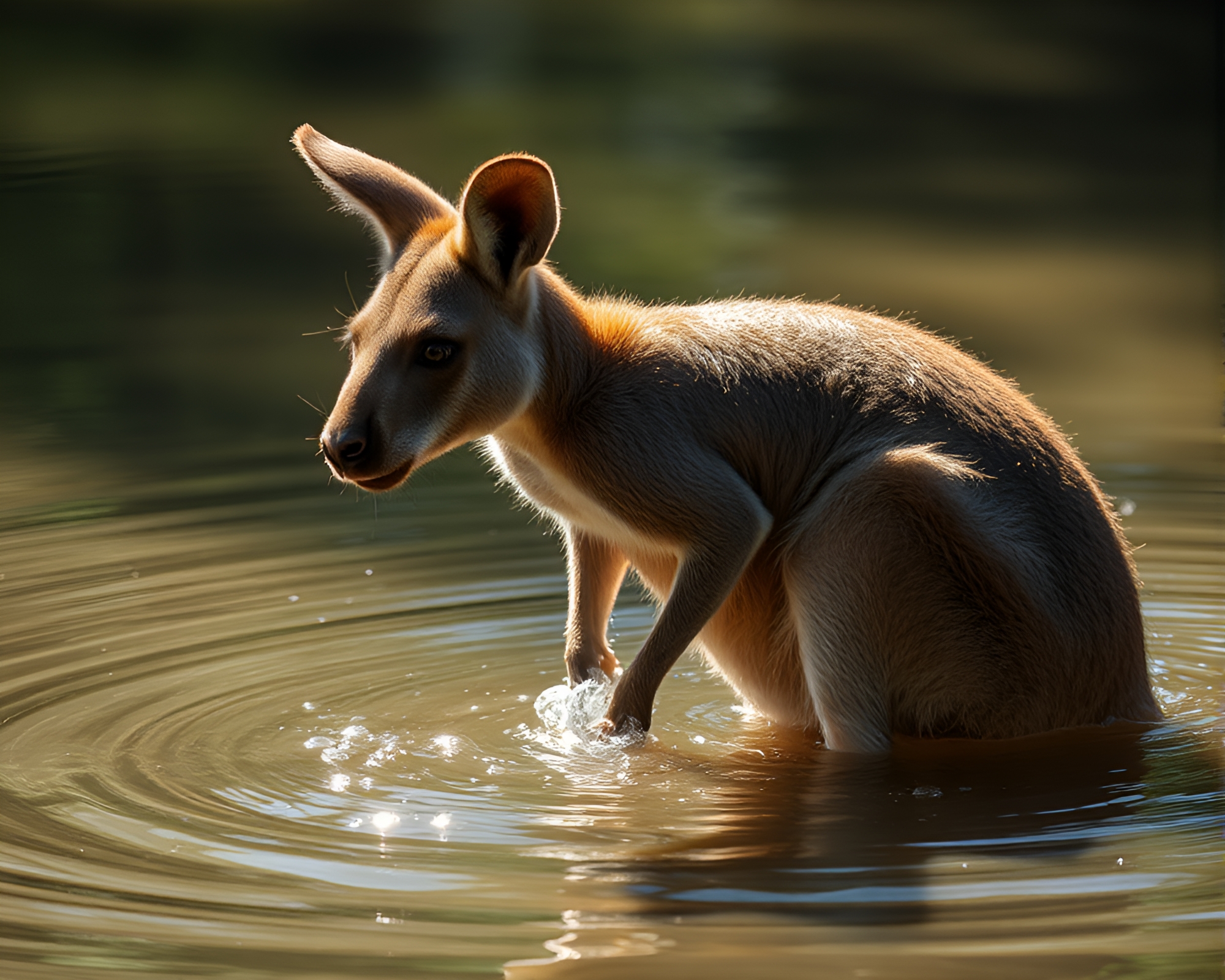 Kangaroo Leaping Through Distorted Water with Soft Shadows – free AI stock image