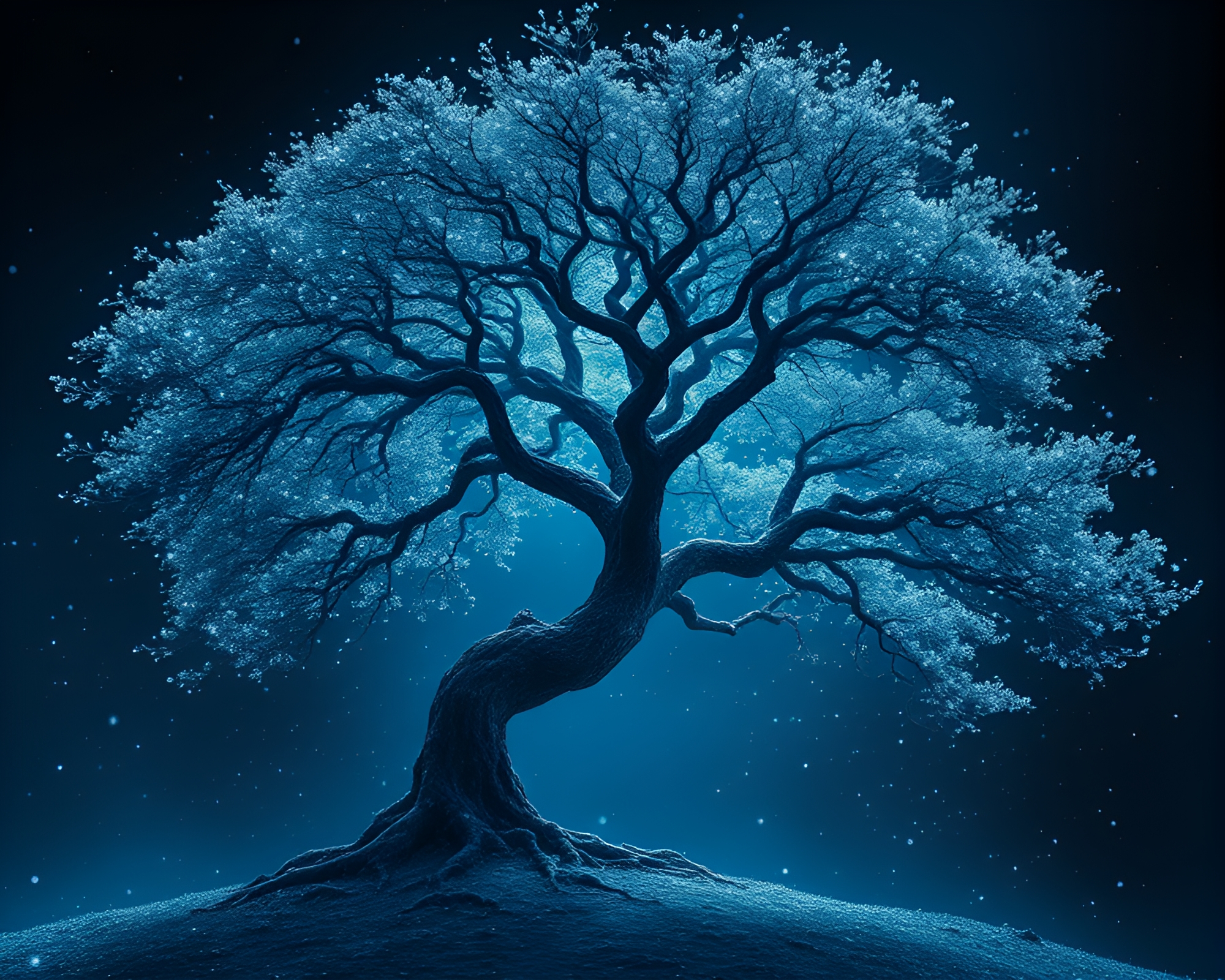 Majestic Ancient Tree in Blue Hues – free AI stock image
