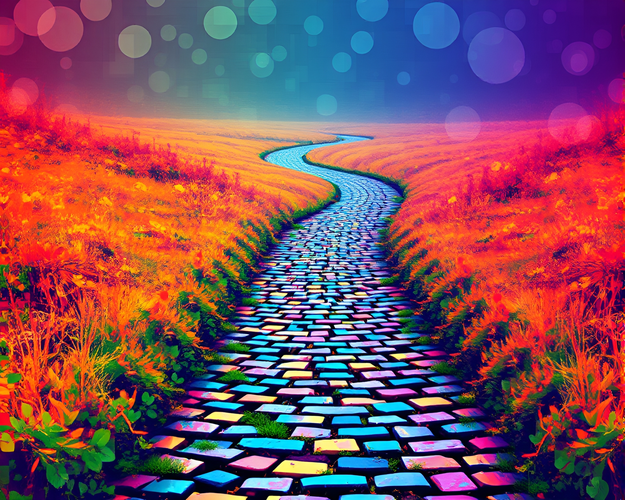 Glitch Banshee Haunting Cobblestone Path Composition – free AI stock image